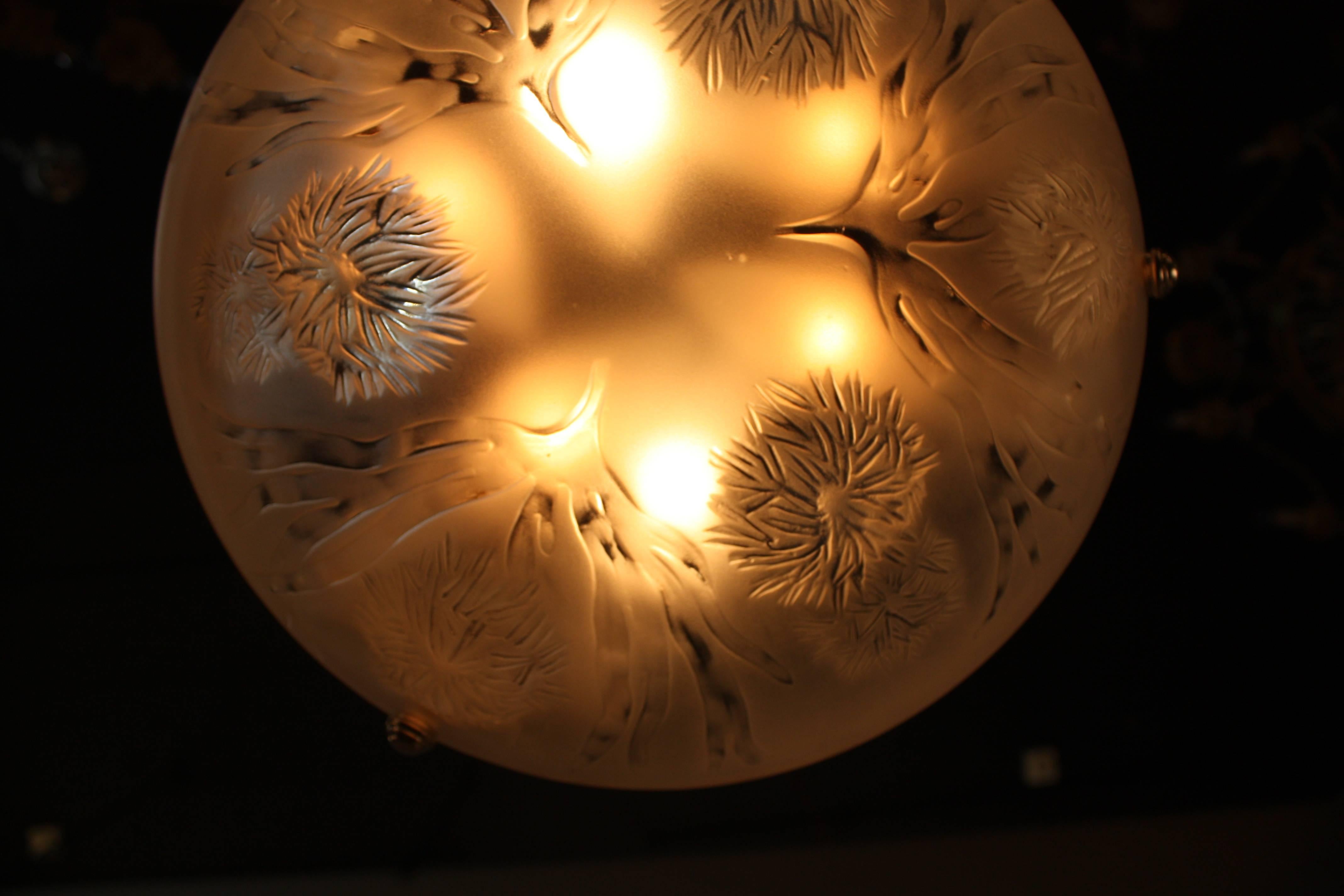 Early 20th Century Art Deco Sea Urchin Design Glass Chandelier by Sabino