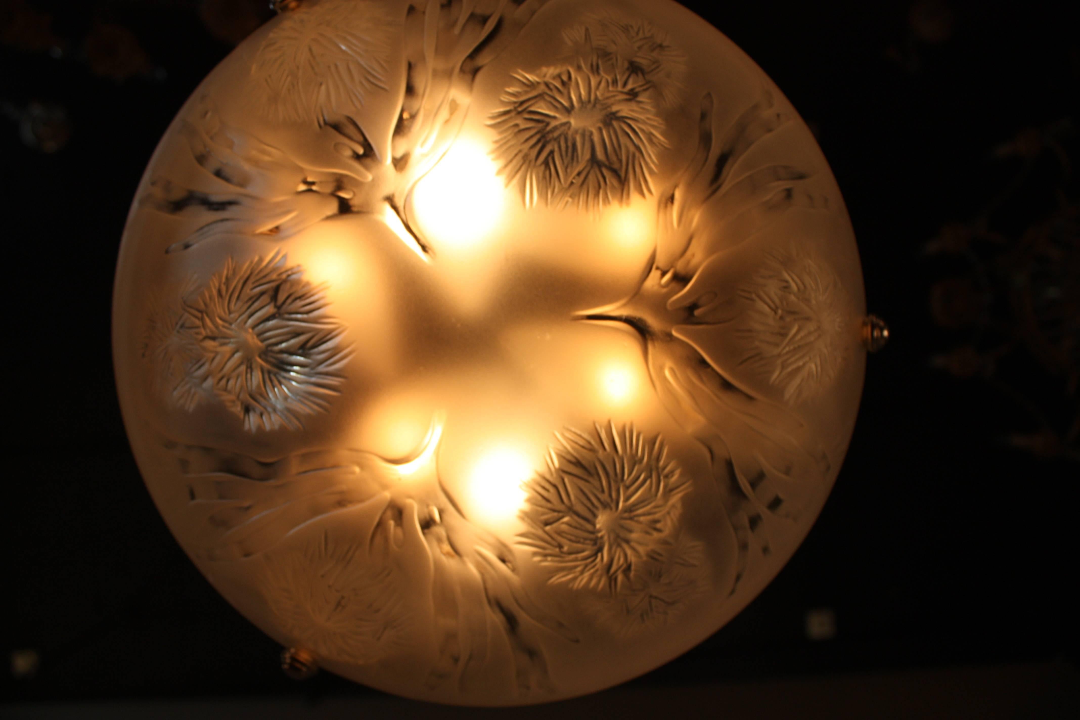 Art Deco Sea Urchin Design Glass Chandelier by Sabino 1