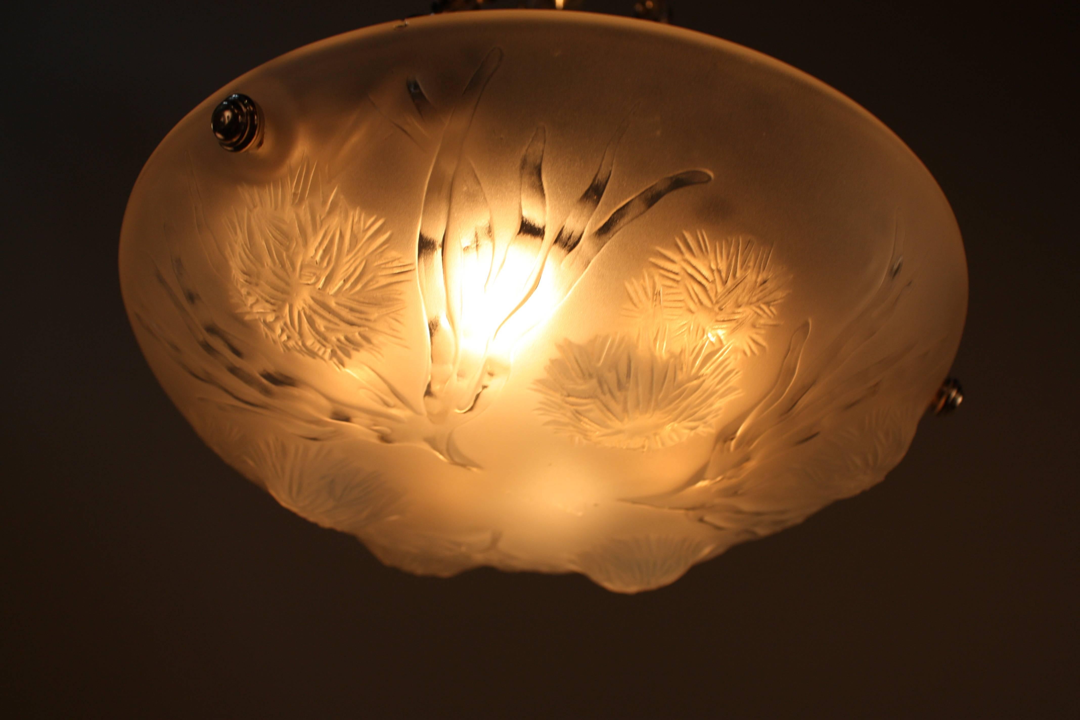 Art Deco Sea Urchin Design Glass Chandelier by Sabino In Good Condition In Fairfax, VA