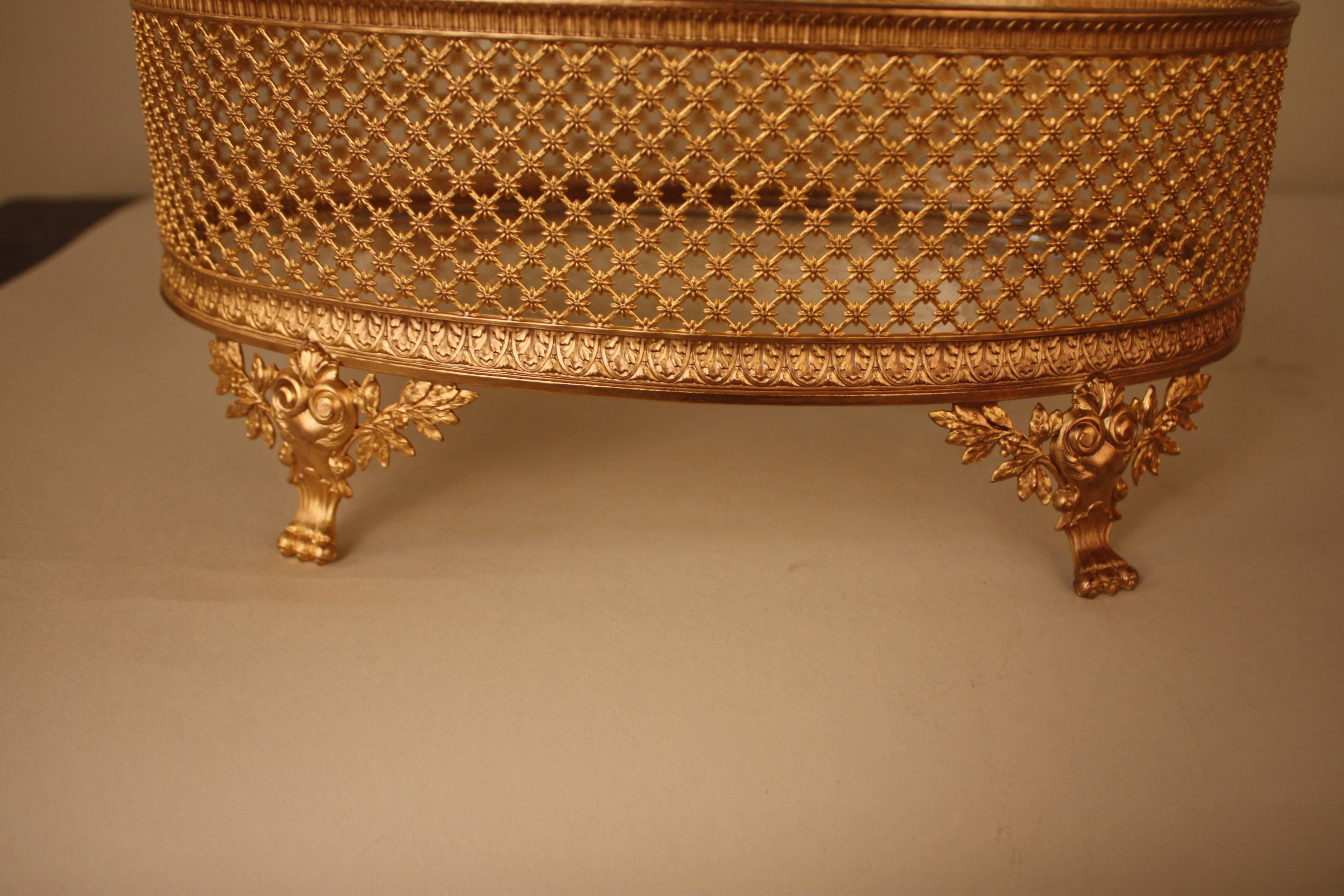 19th Century French Empire Cut Crystal Gilt Bronze Mounted Centerpiece