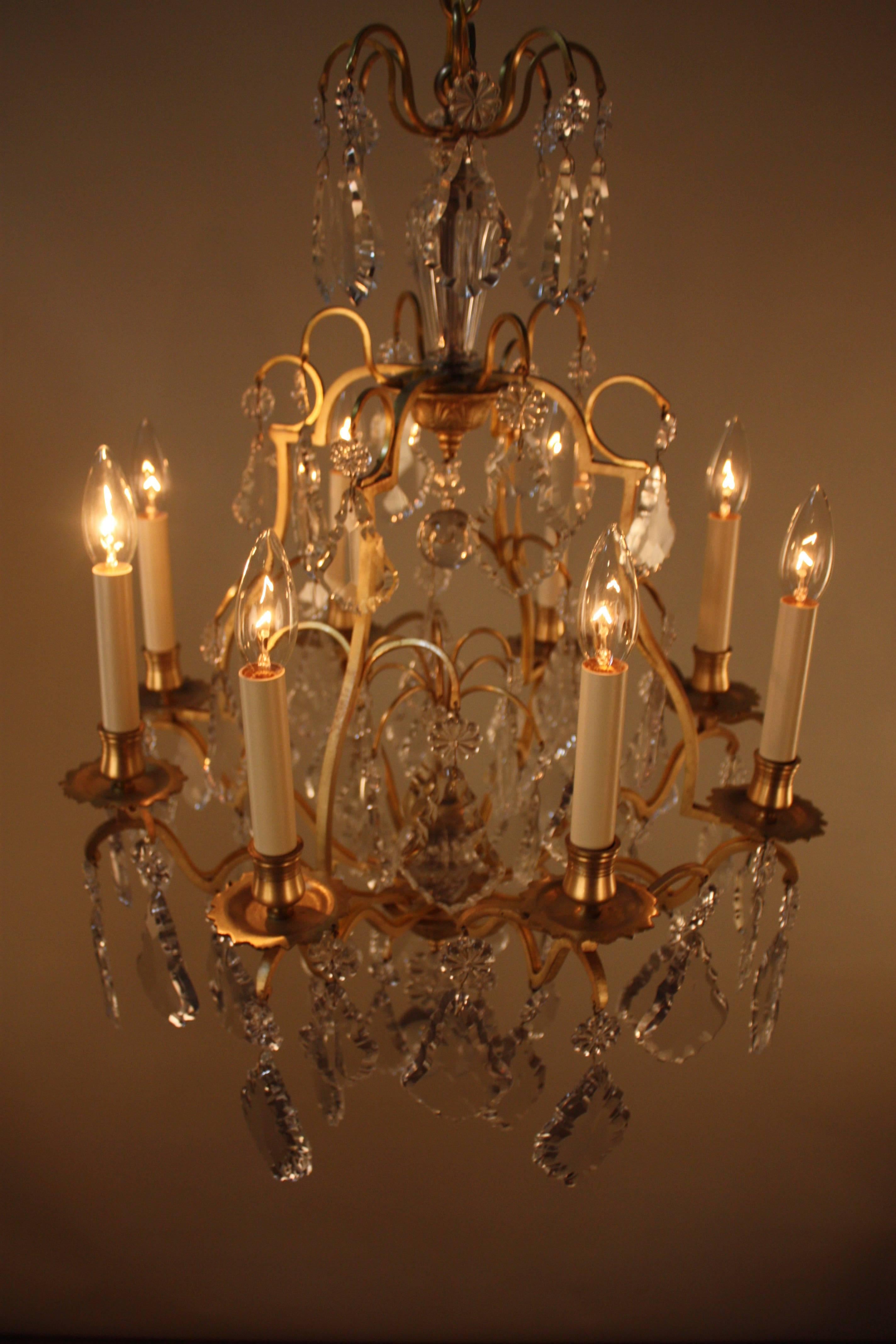 Mid-20th Century French Louis XVI Style Bronze and Crystal Chandelier