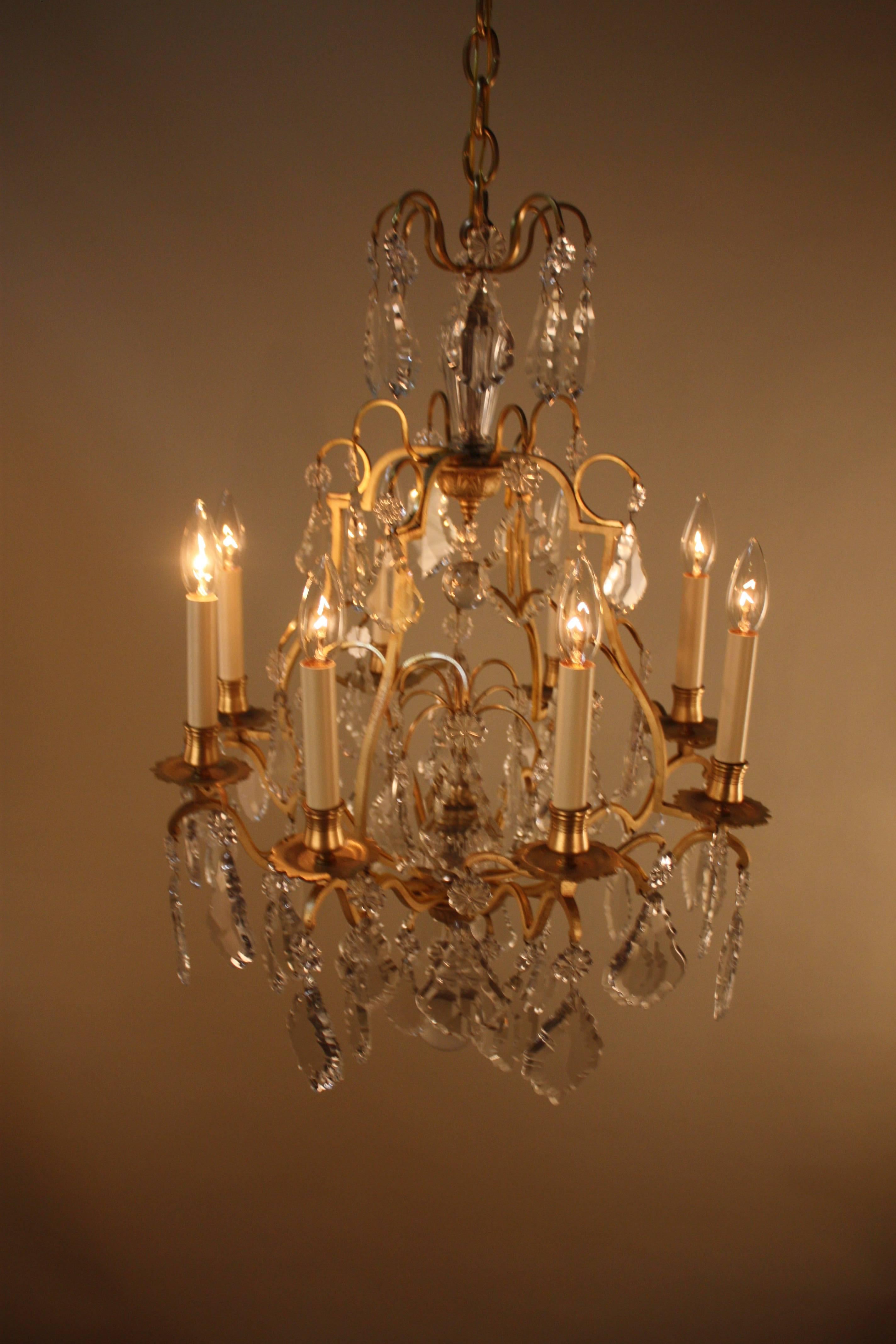 French Louis XVI Style Bronze and Crystal Chandelier 6