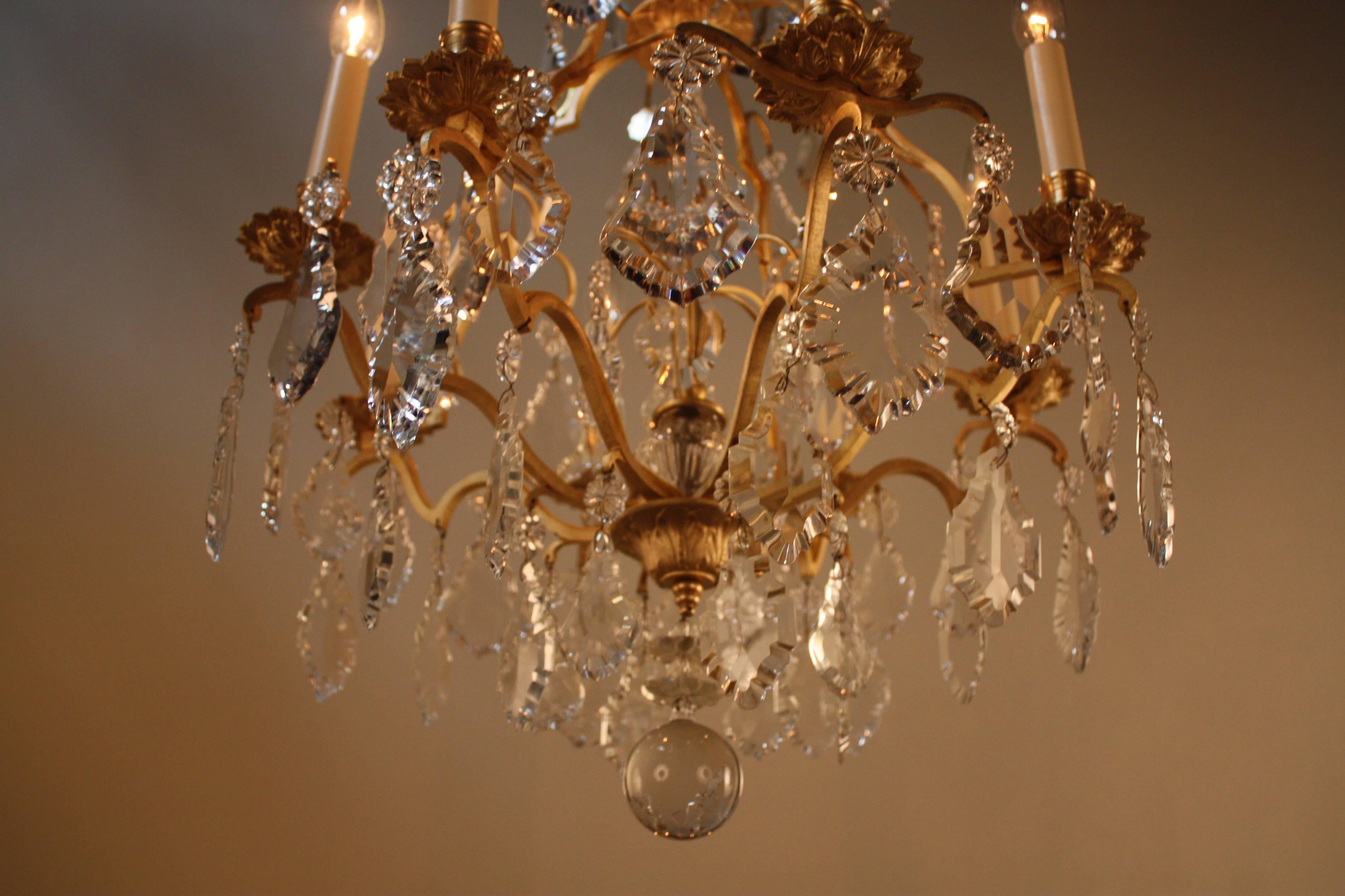 French Louis XVI Style Bronze and Crystal Chandelier 3