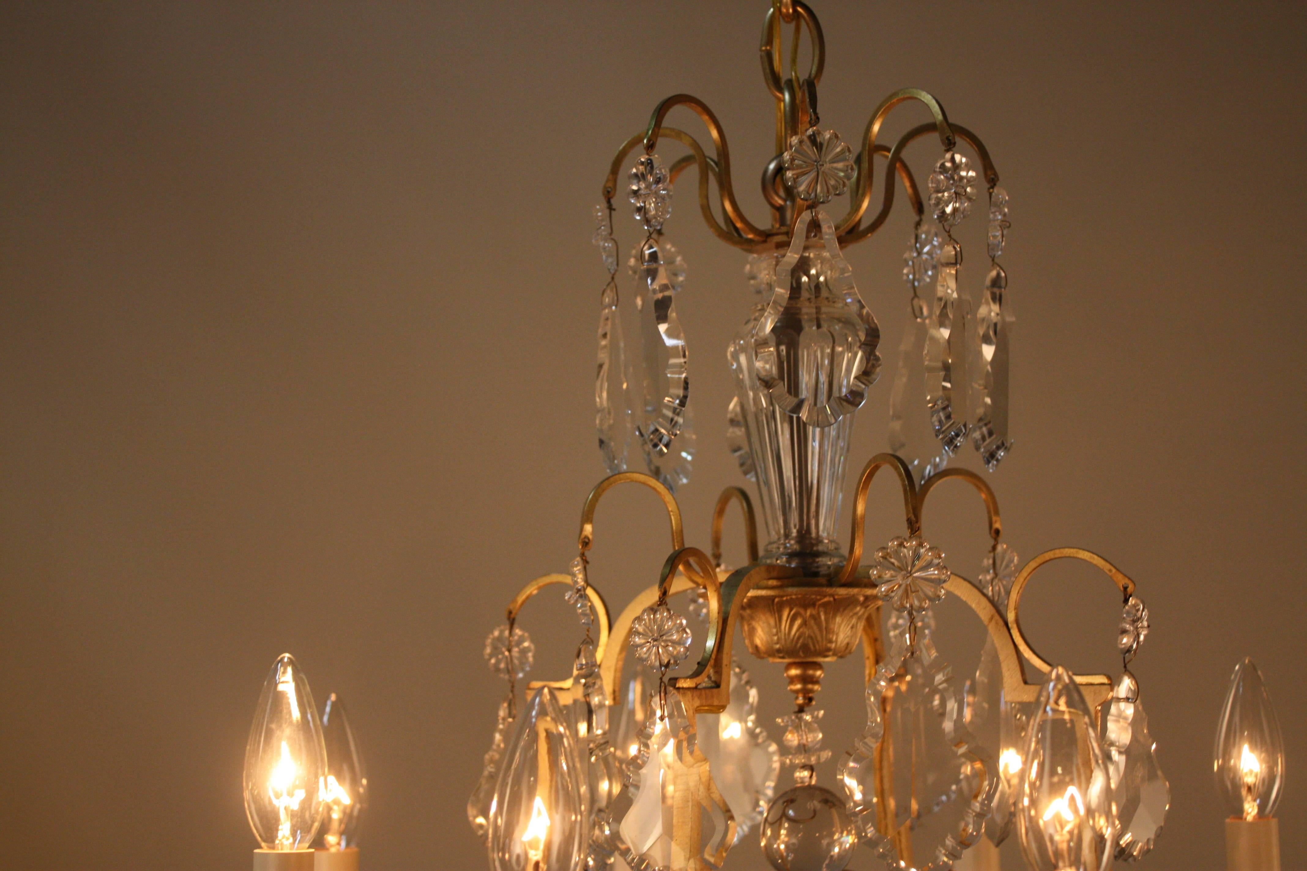 French Louis XVI Style Bronze and Crystal Chandelier 2