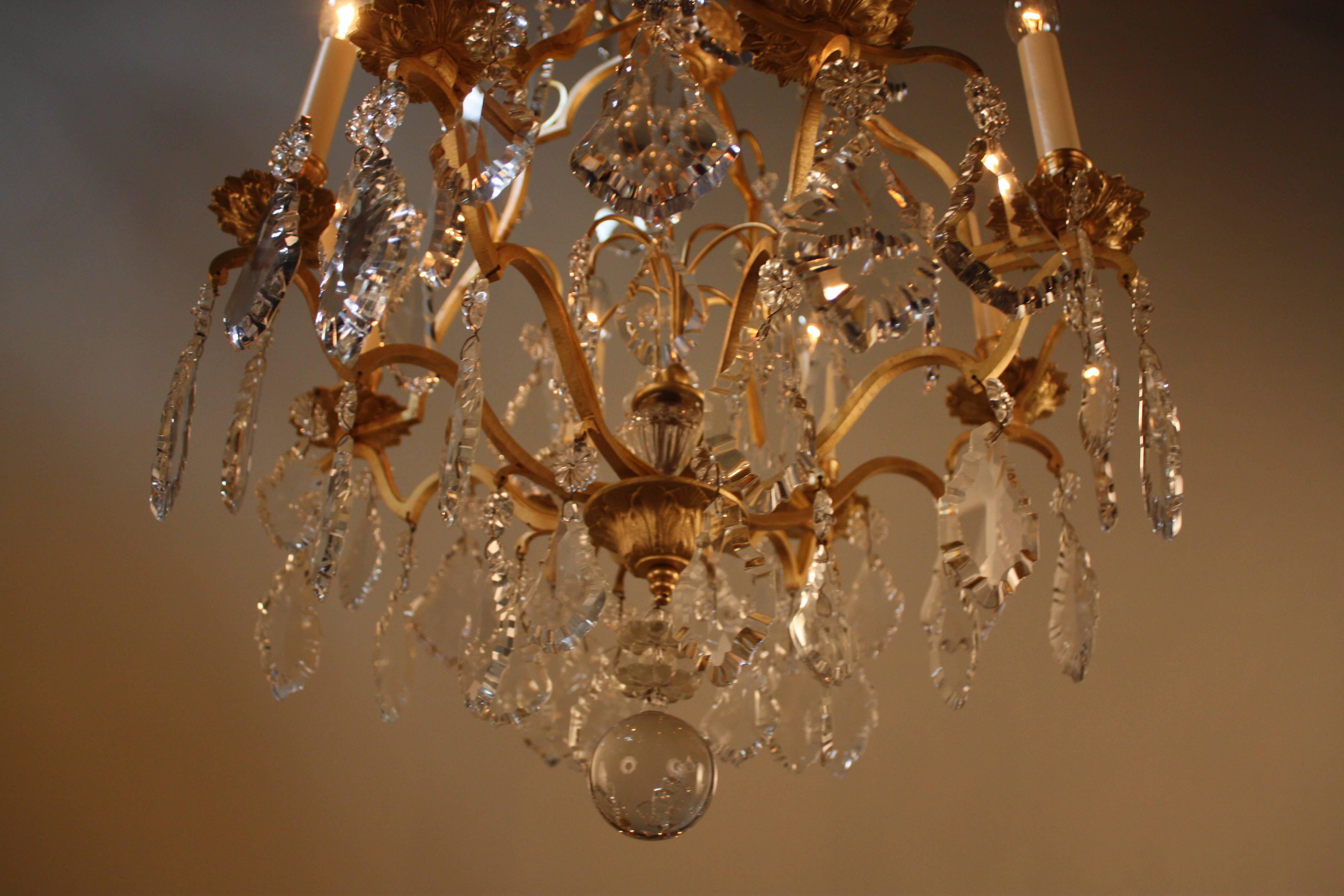 French Louis XVI Style Bronze and Crystal Chandelier 4