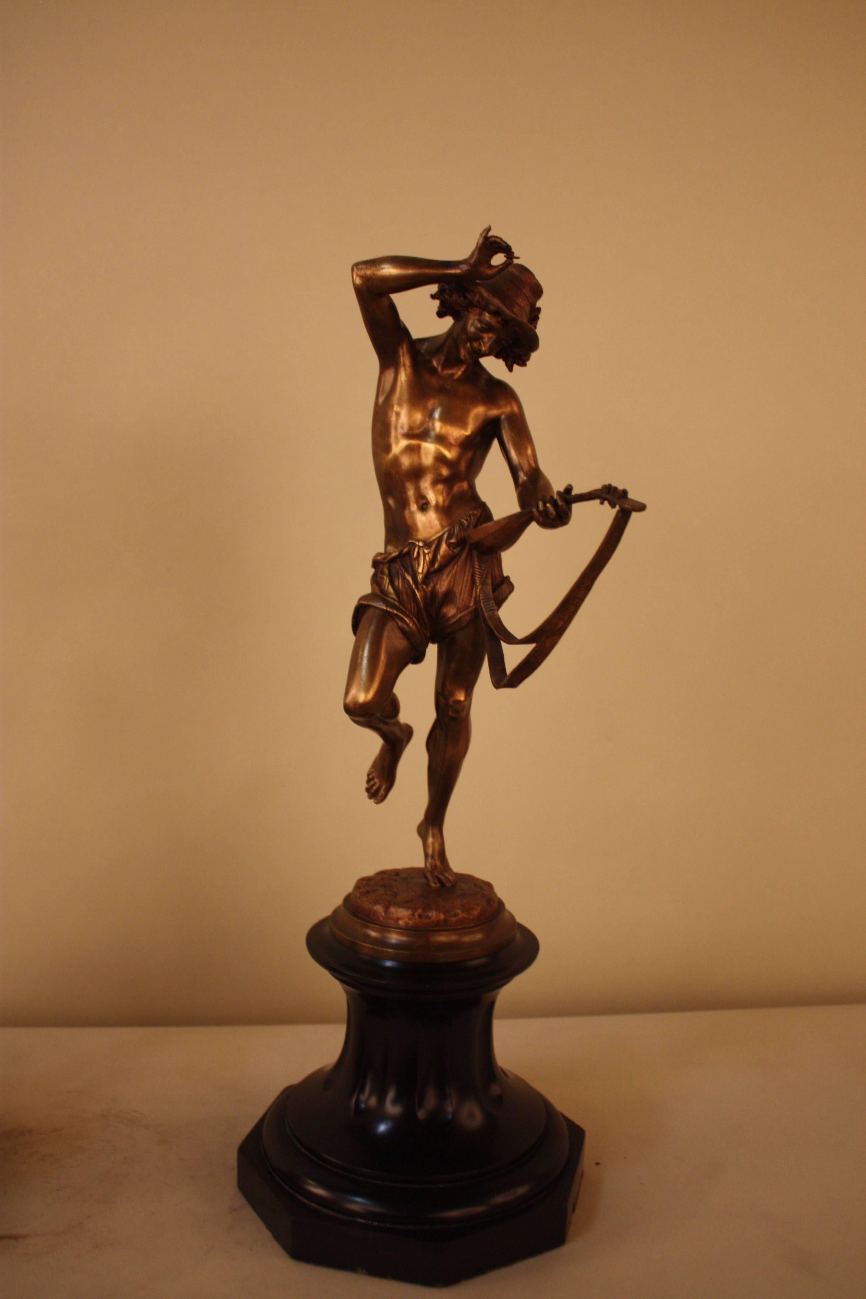Albert Ernest Carrier Belleuse, 1824-1887. Pair of bronze dancer.
Le Danseur Napolitain. Pair of bronze sculptures on black marble.