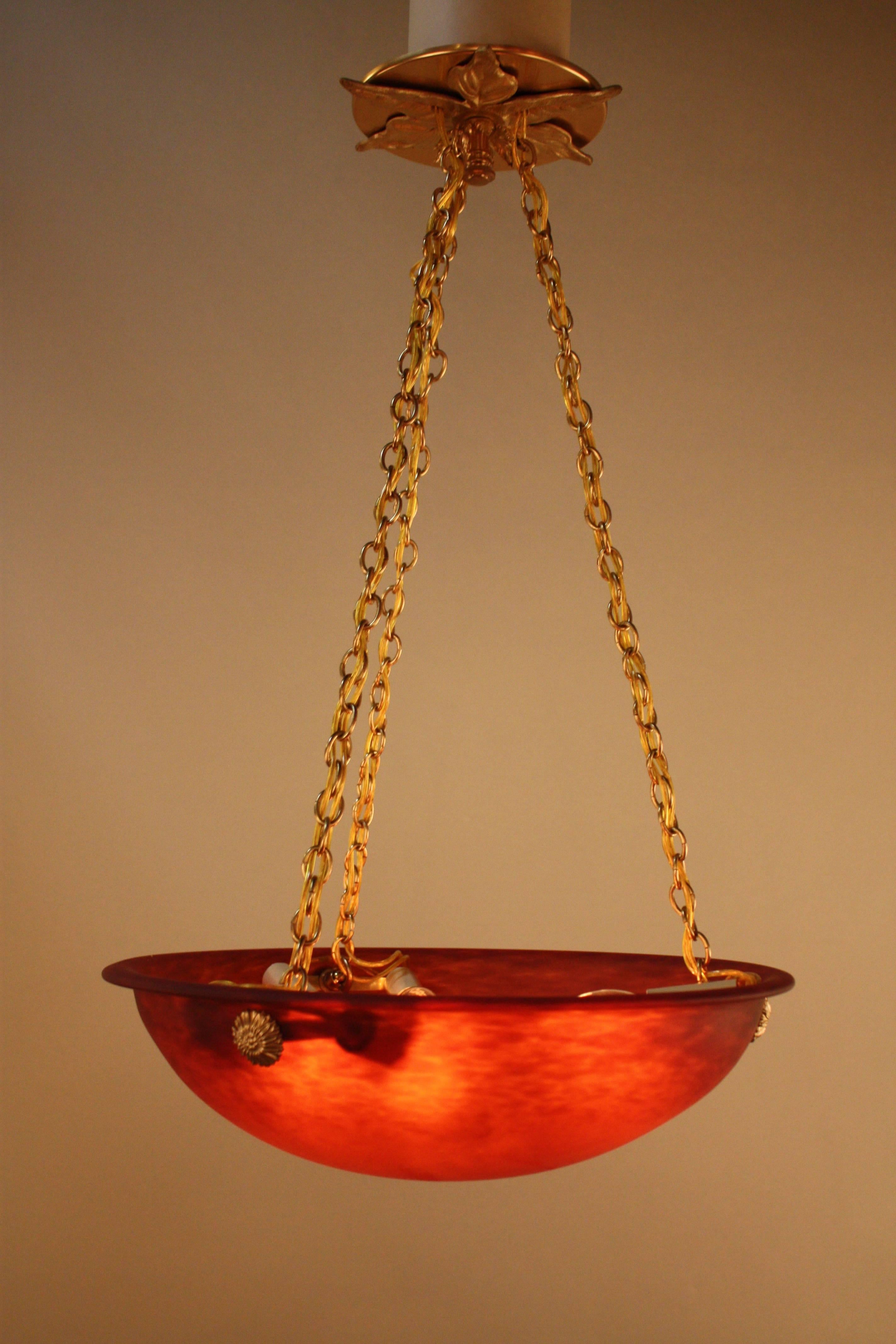 Early 20th Century French 1920s Art Glass Chandelier