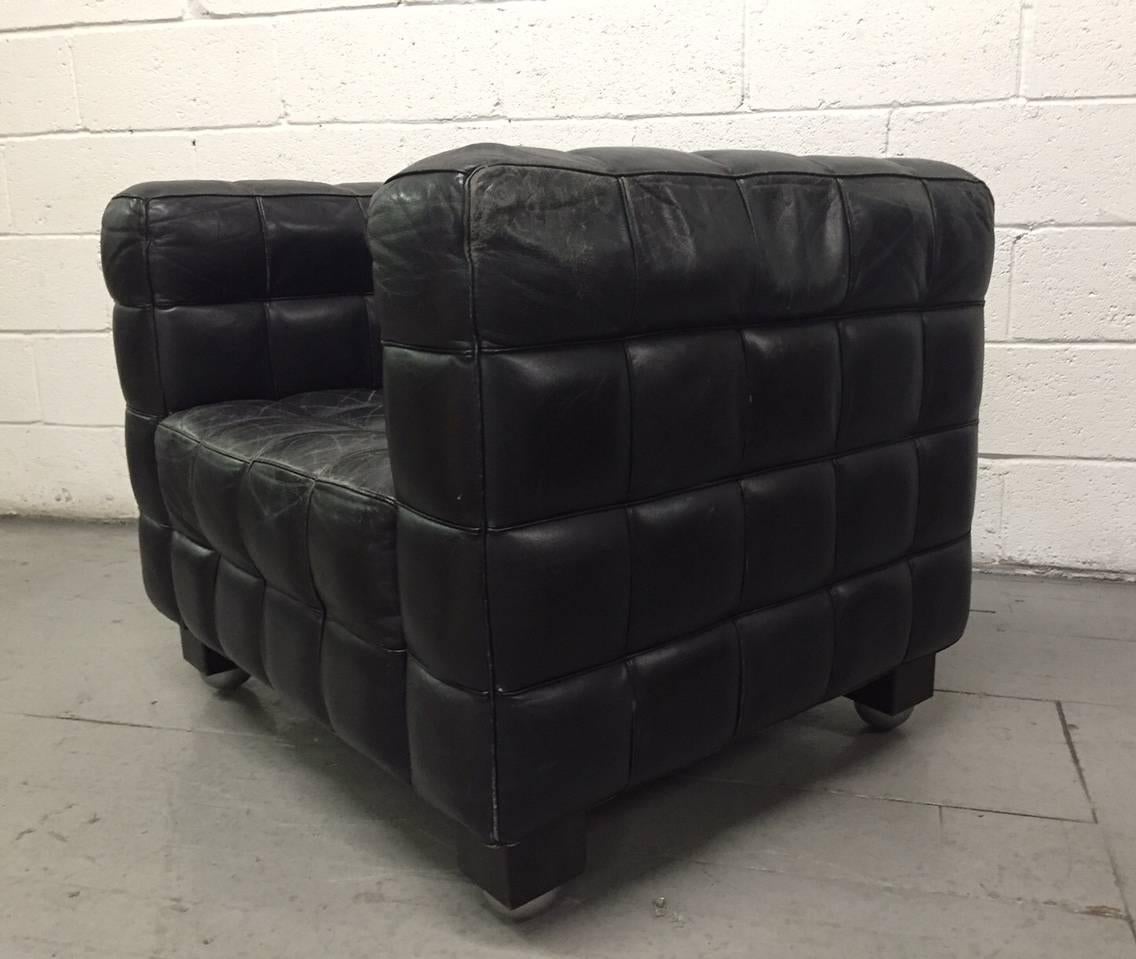 Tufted Leather Wittmann Kubus Lounge Chair by Josef Hoffmann In Good Condition In New York, NY