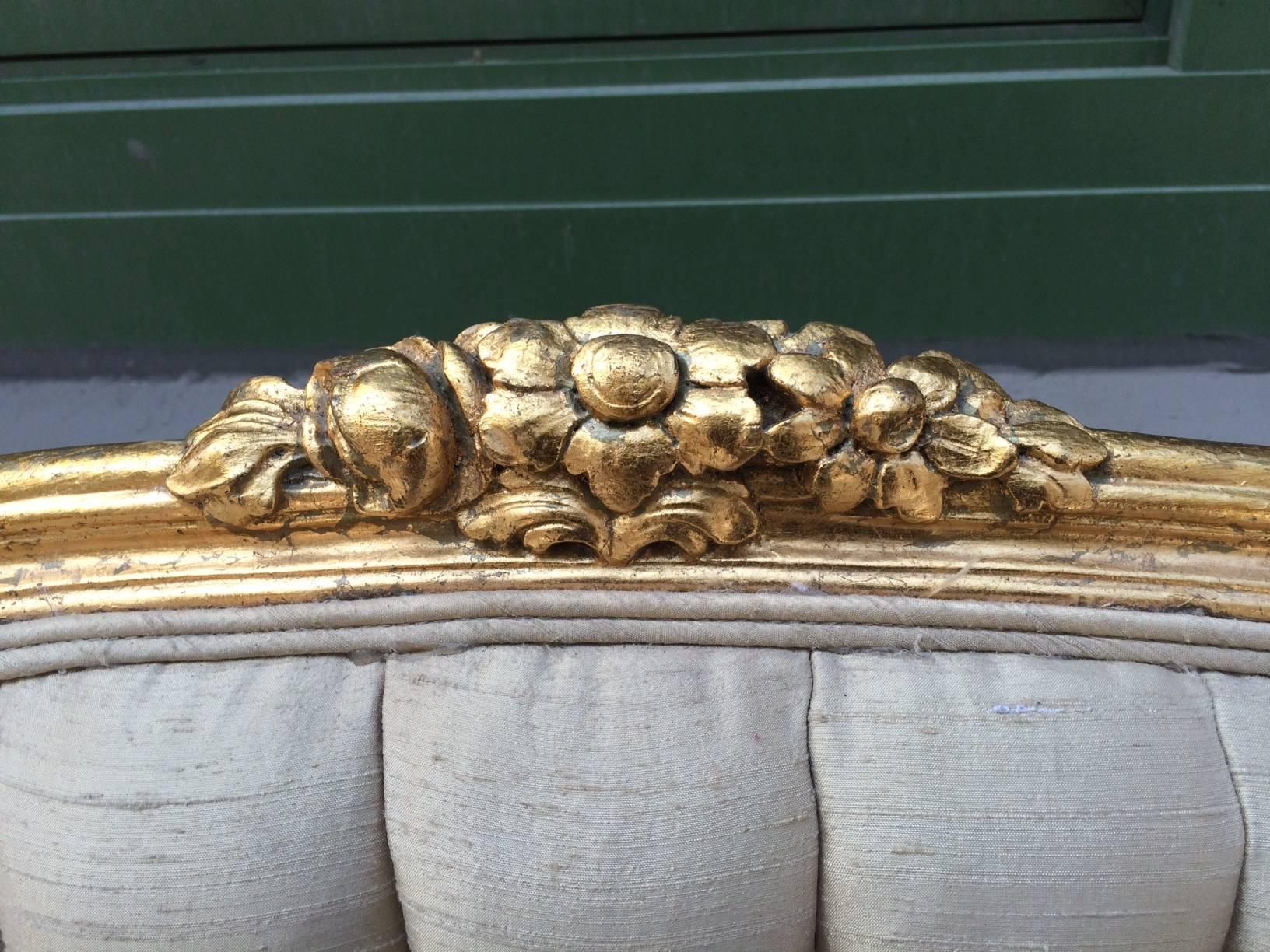 French Louis XV Style Tufted Gilt Headboard