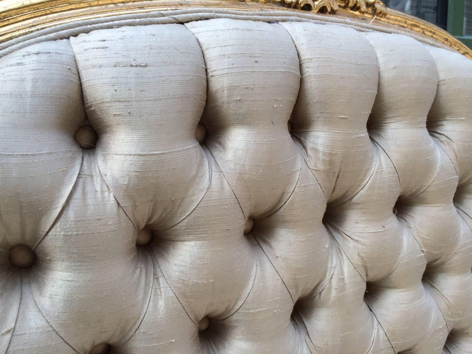 Louis XV Style Tufted Gilt Headboard In Good Condition In New York, NY