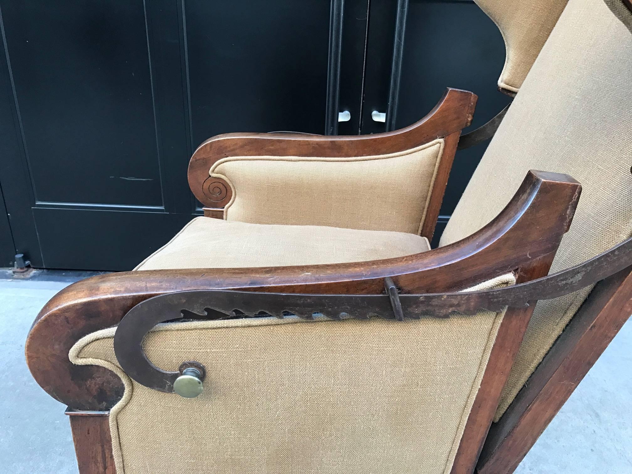 Mid-19th Century Antique Biedermeier Reclining Wingback Chair