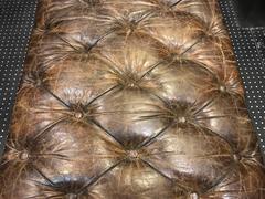 Brown Distressed Tufted Leather Bench