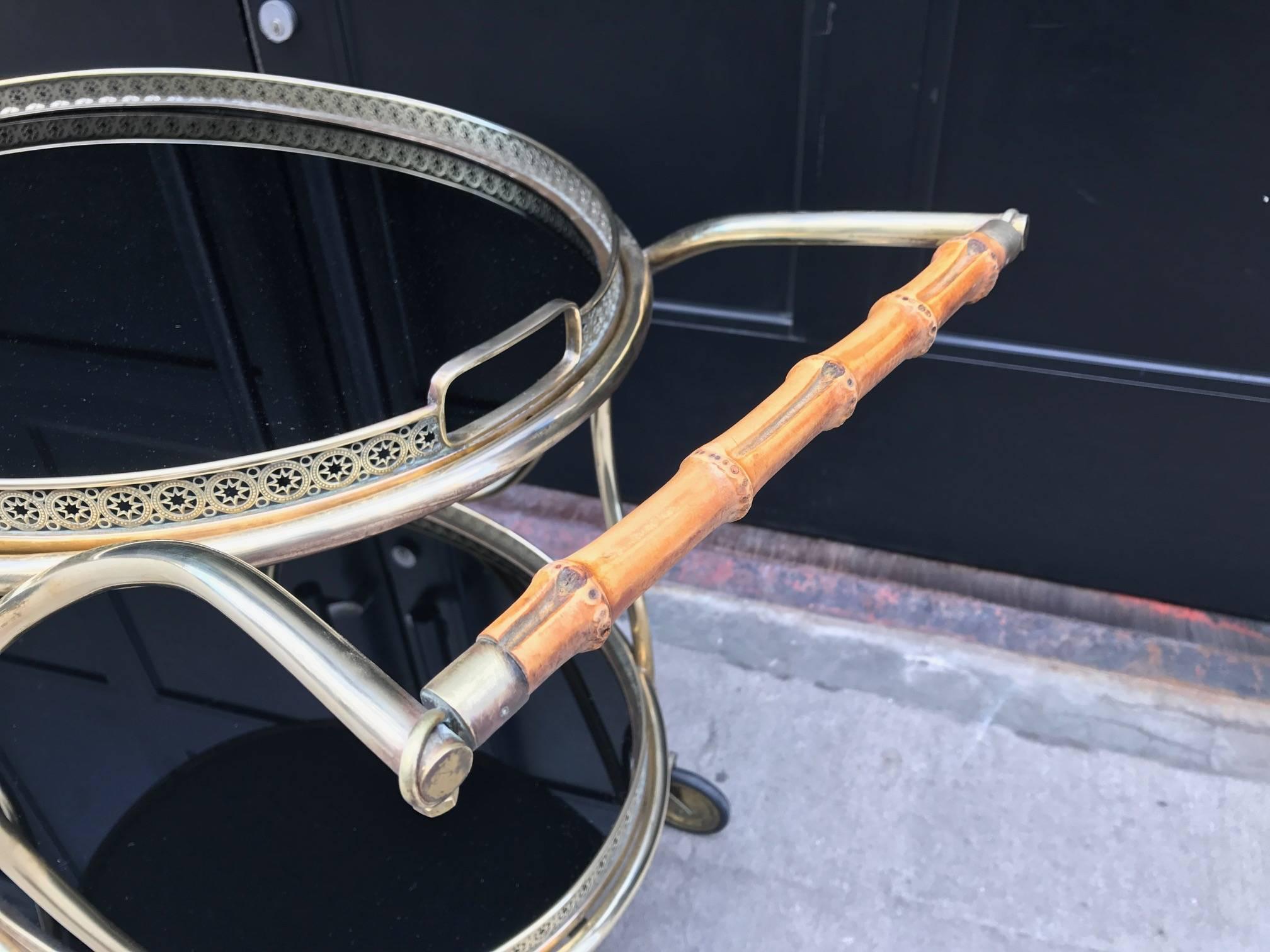 Italian, Brass and Bamboo Two-Tier Bar Cart 1