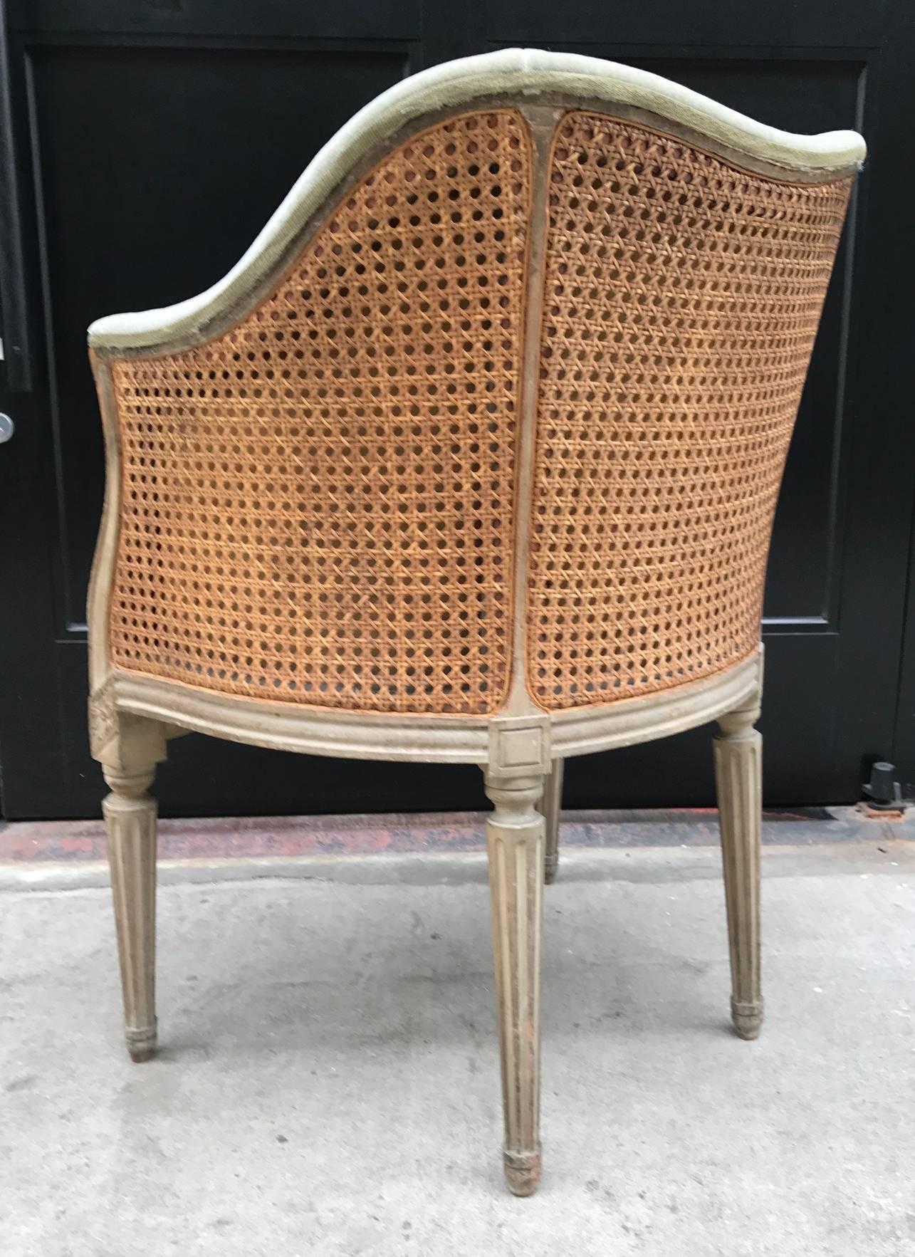 Mid-20th Century Louis XIV Style Painted Chair with Caned Back
