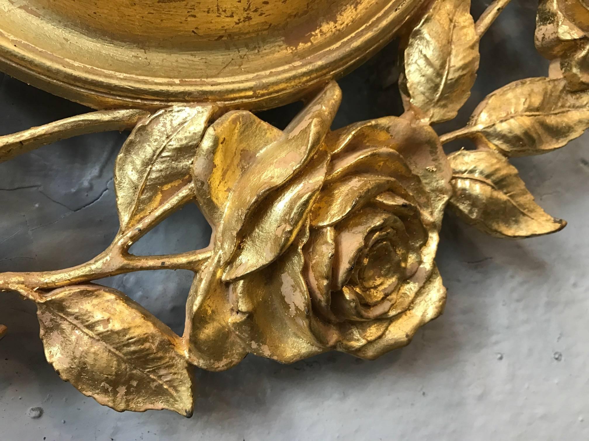 Gold Gilt Floral Mirror In Good Condition In New York, NY