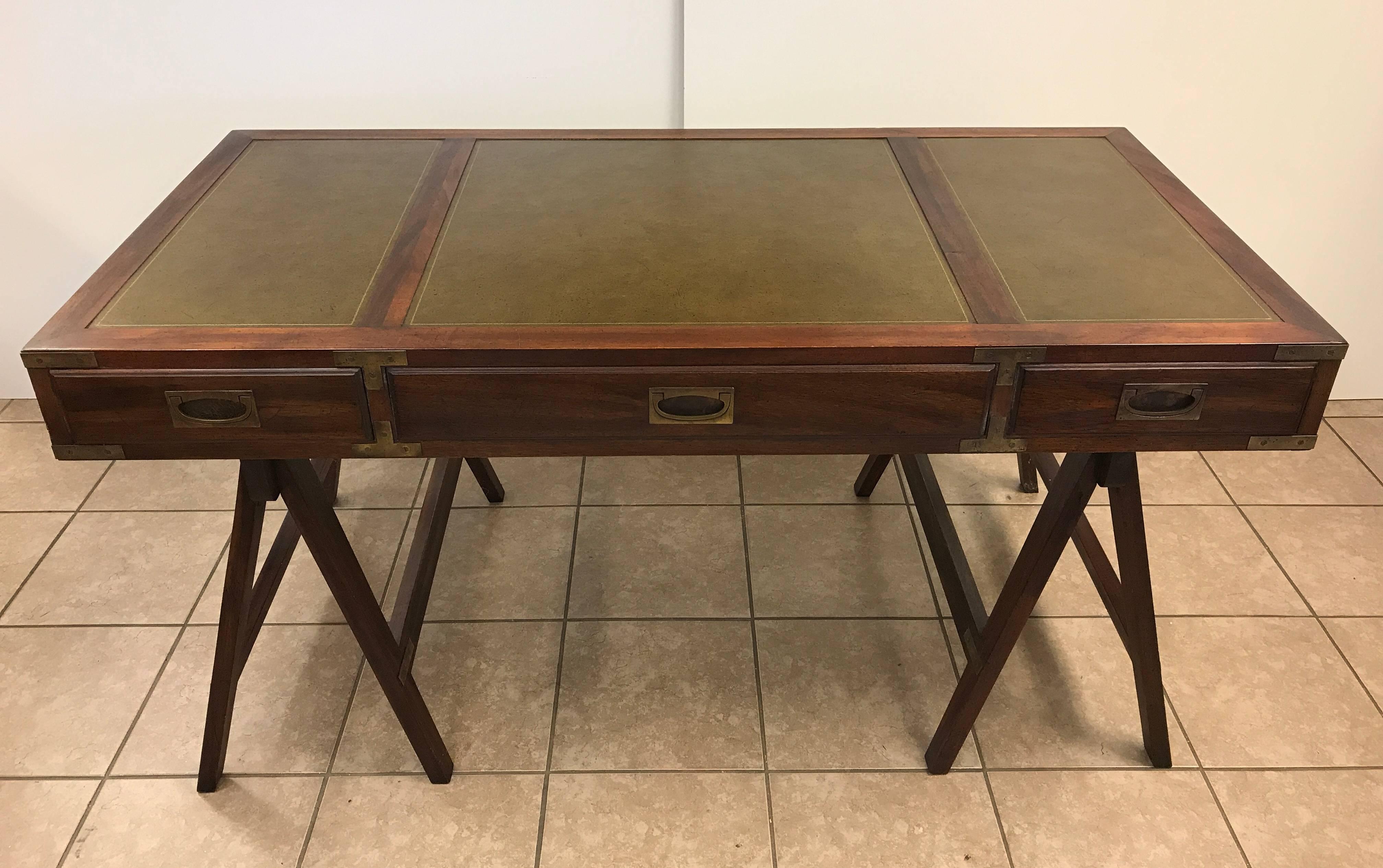 Mid-20th Century Rosewood Campaign Desk with Leather Top