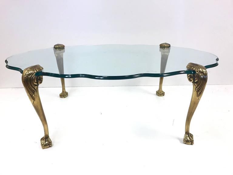 Brass Claw and Ball Glass Top Coffee Table For Sale at 1stdibs