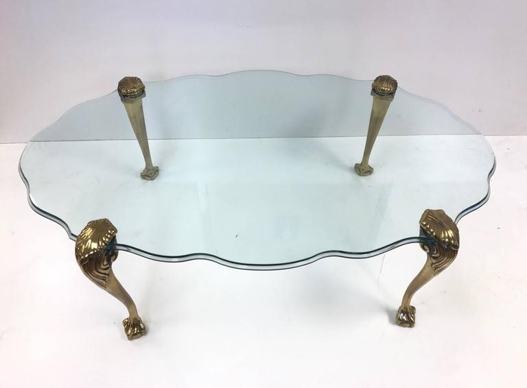 Brass Claw and Ball Glass Top Coffee Table For Sale at 1stdibs