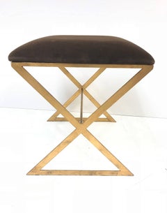 Pair of Hollywood Regency Gold Gild Iron X Benches