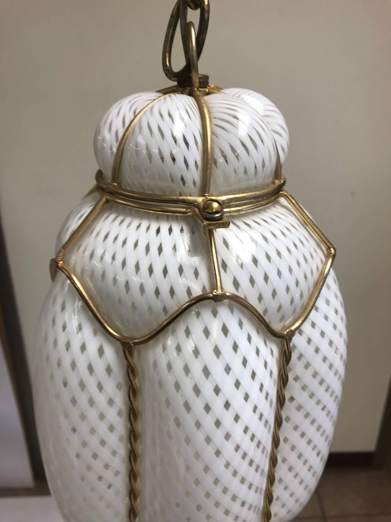 Mid-Century Modern Seguso Murano Handblown Cage Light Pendant For Sale