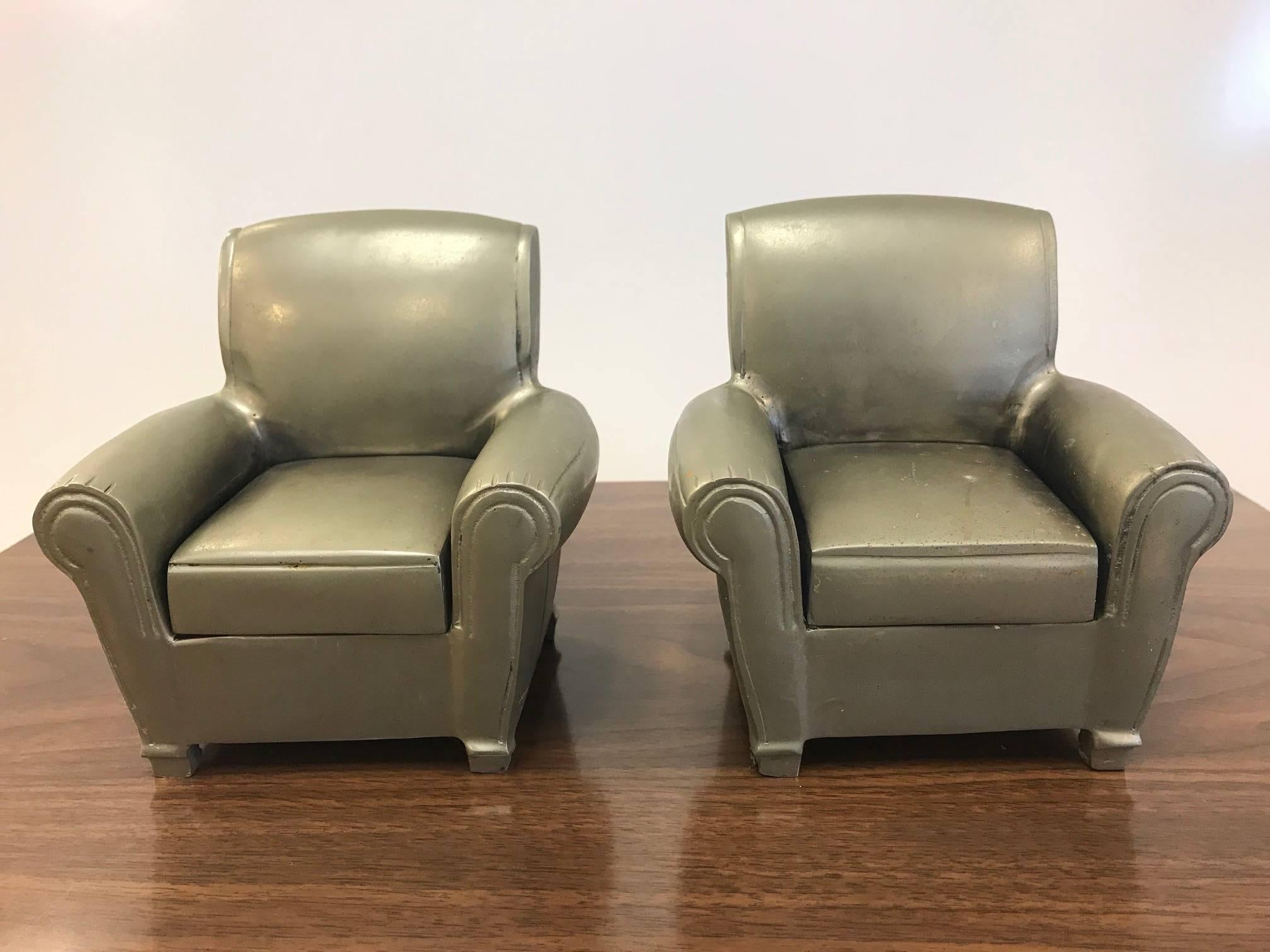 Art Deco Pair of Pewter Lounge Chair Bookends