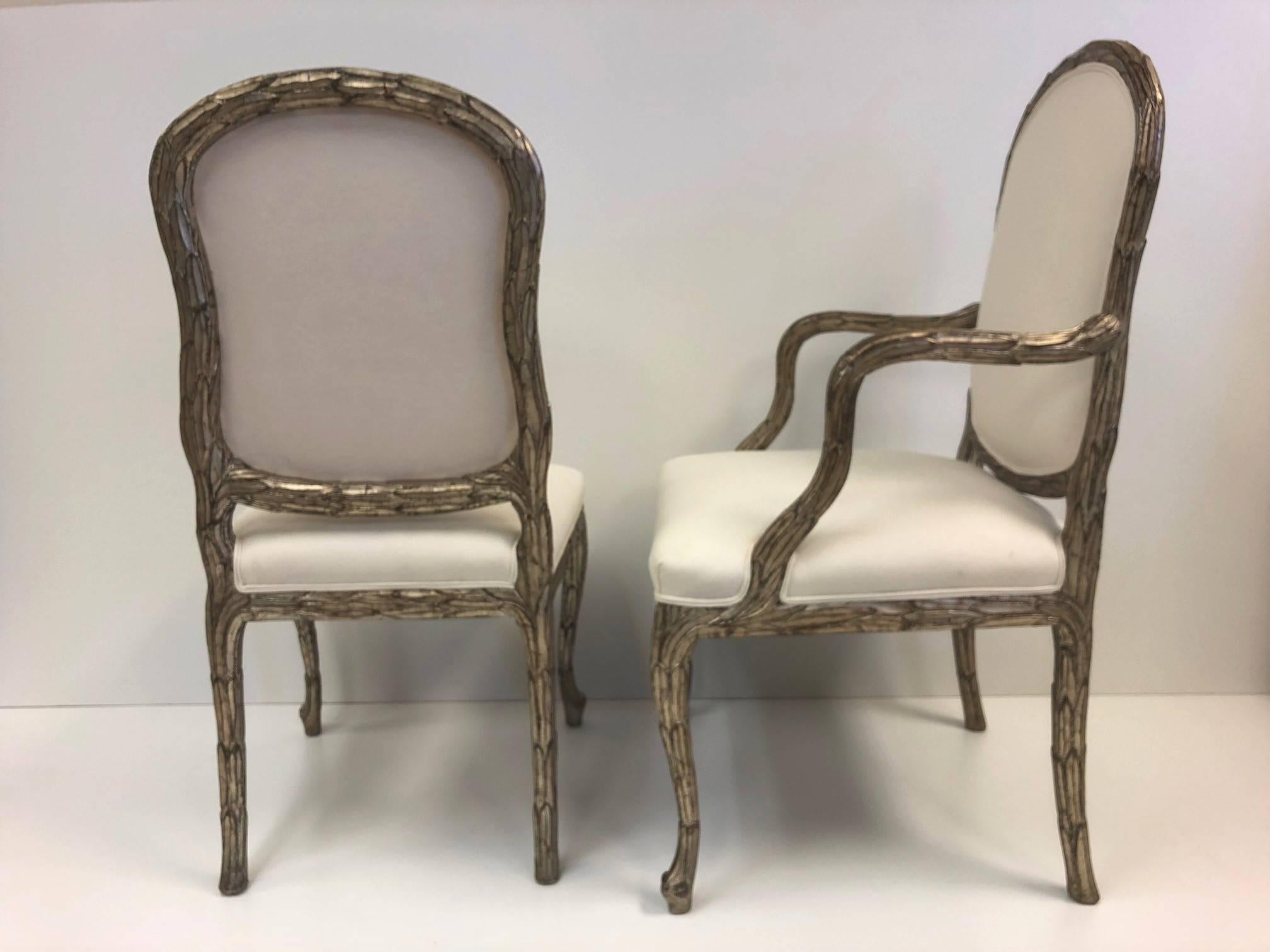 Mid-20th Century Set of Ten Louis XIV Style Silver Leaf Carved Dining Chairs