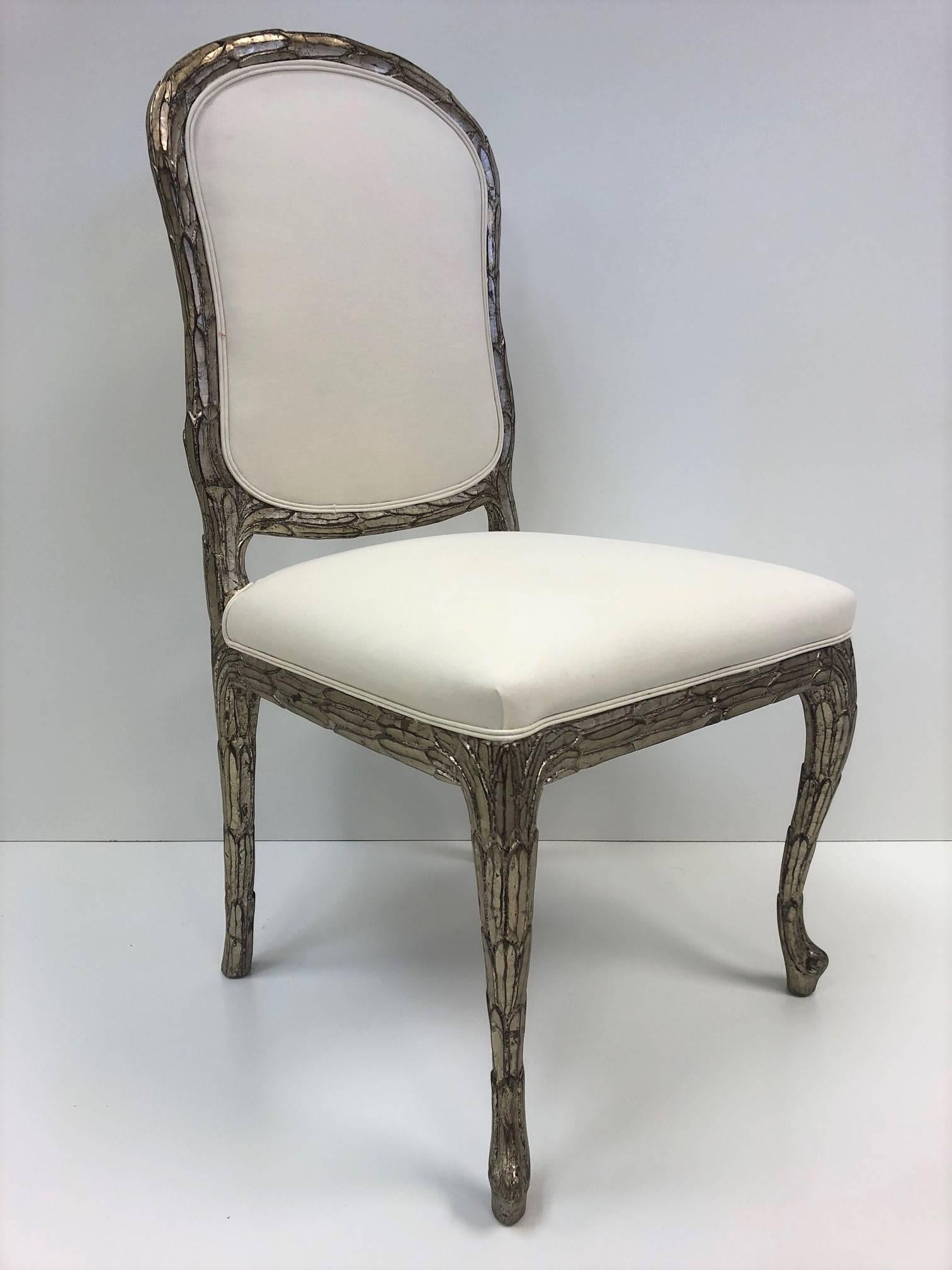 Set of Ten Louis XIV Style Silver Leaf Carved Dining Chairs In Good Condition In New York, NY