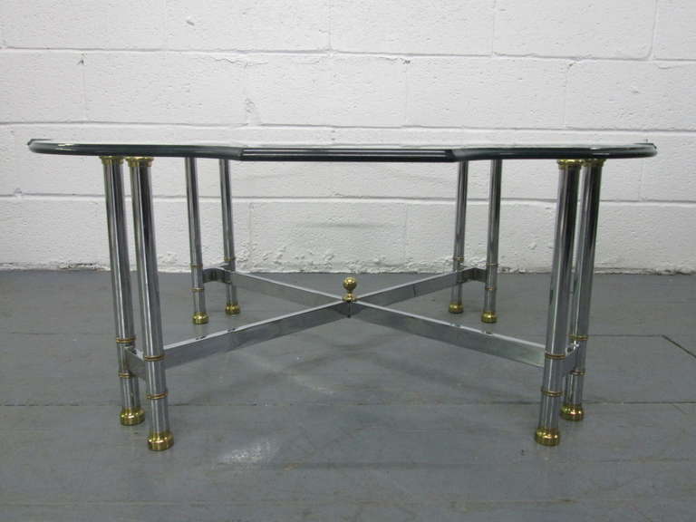 Steel and brass coffee table, Maison Jansen style.