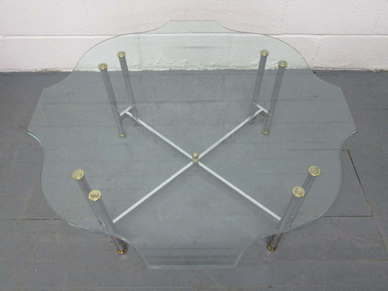 Hollywood Regency Steel and Brass Coffee Table, Maison Jansen Style