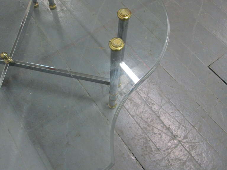 Steel and Brass Coffee Table, Maison Jansen Style 1