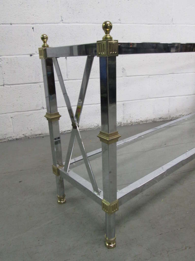 Directoire Maison Jansen Style Chrome and Brass Console Table