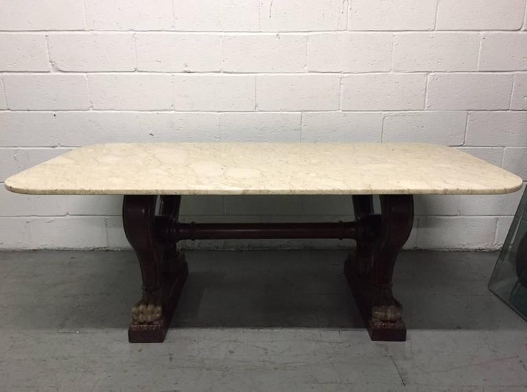 Antique Italian Marble Walnut Center Table For Sale at 1stdibs