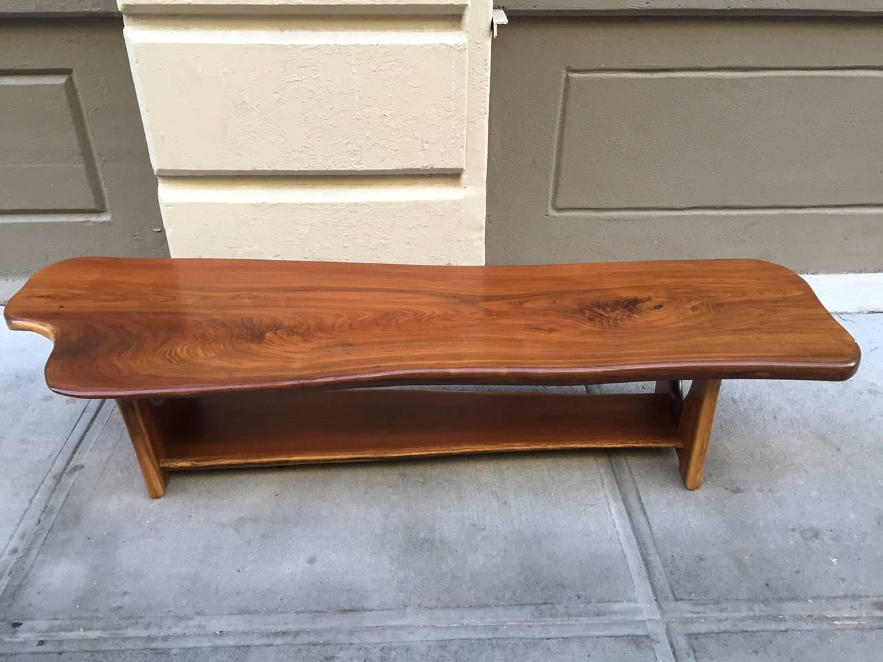 Organic free-form edge slab bench or coffee table. Solid wood. Style Phillip Lloyd Powell, bench