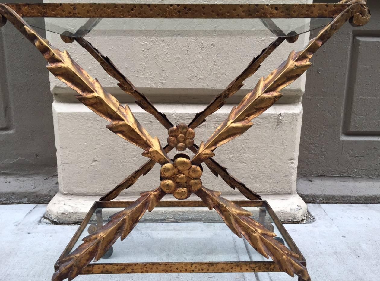 Vintage French Iron Gilt Bar Cart In Good Condition In New York, NY