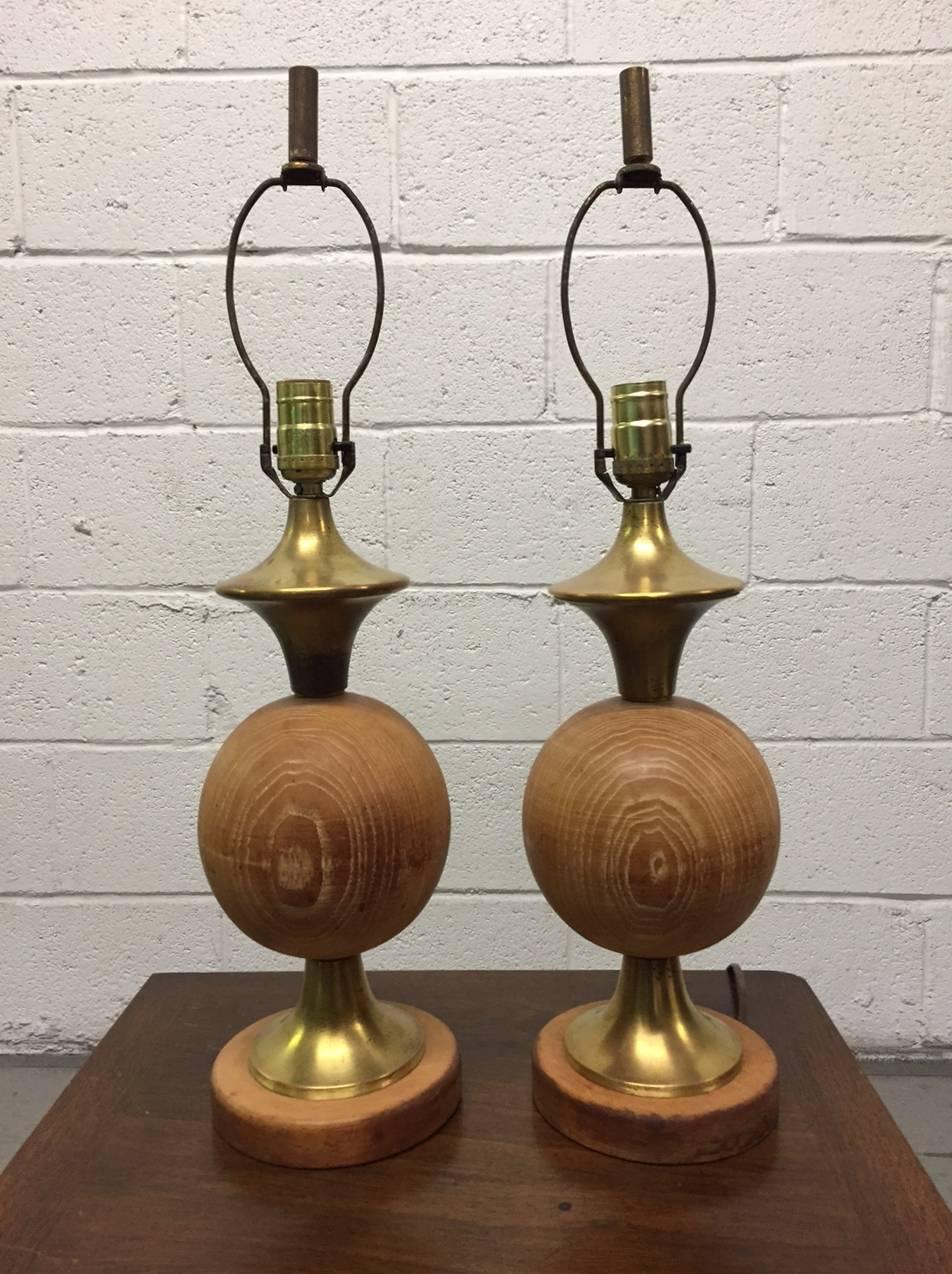 Pair of James Mont Style Cerused Oak Round Ball Lamps  In Good Condition In New York, NY