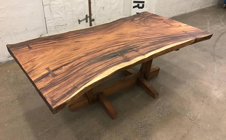 George Nakashima Style Conoid Dining Table With Free Edge Top George Nakashima Style Conoid Dining Table With Free Edge Top