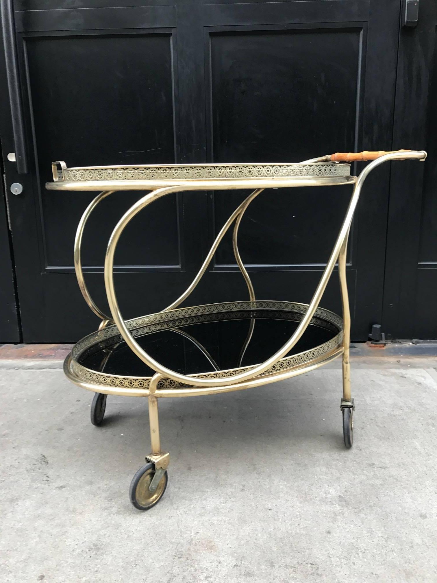 Italian, Brass and Bamboo Two-Tier Bar Cart In Good Condition In New York, NY