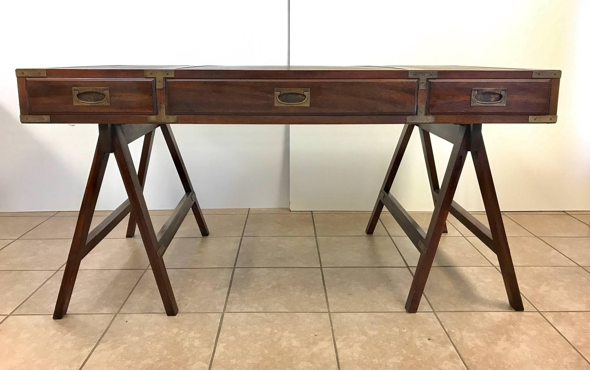 Rosewood Campaign Desk with Leather Top In Good Condition In New York, NY
