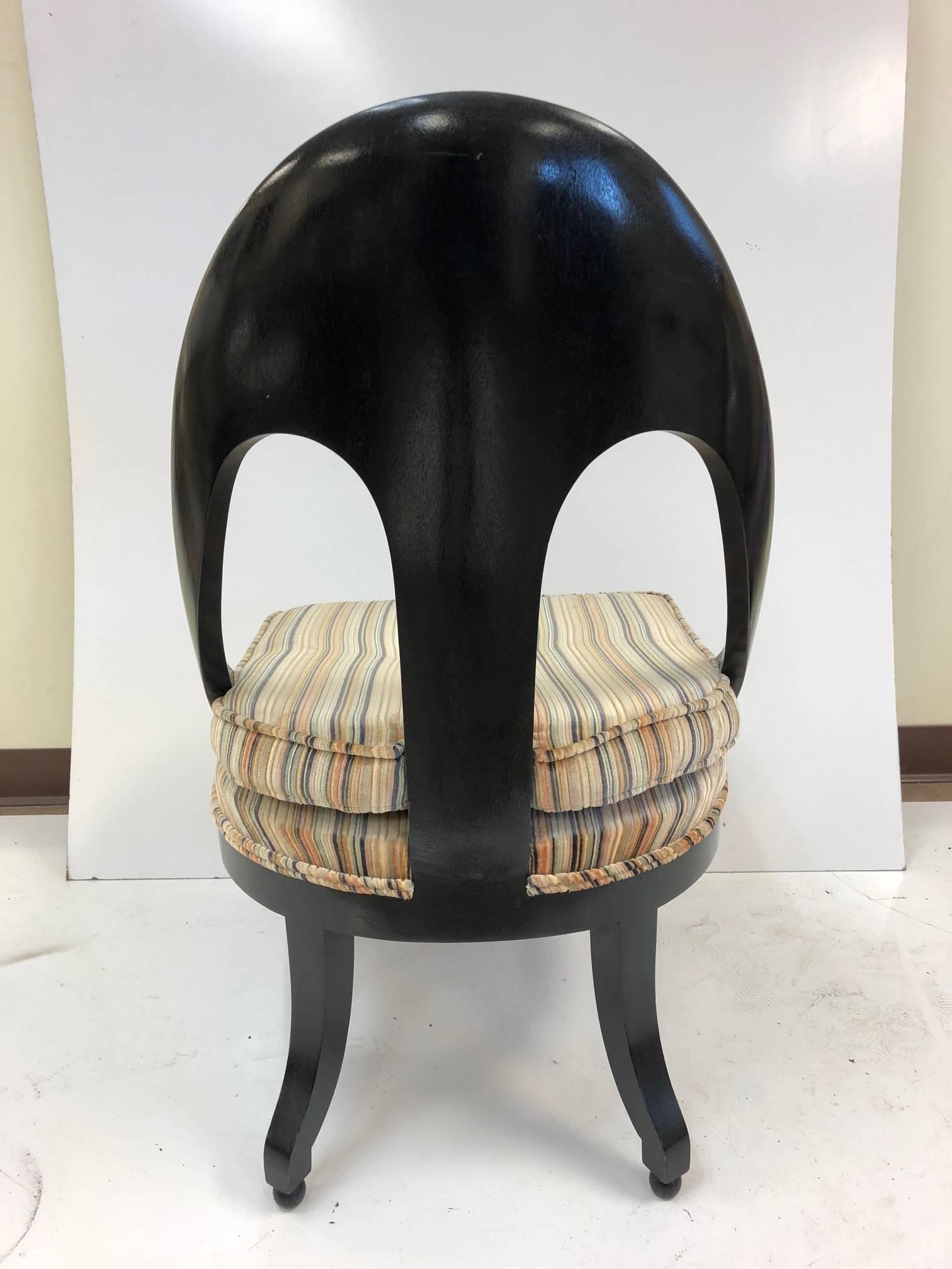 Lacquered Pair of Spoon Back Chairs with Mother-of-Pearl Inlay
