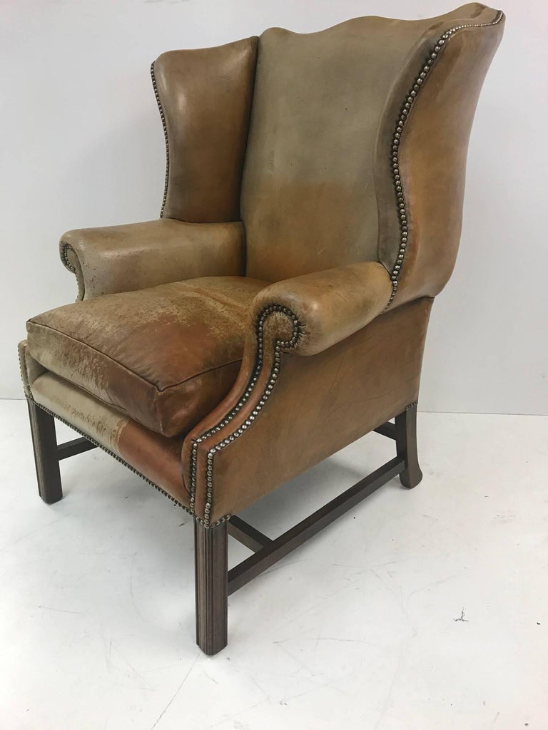Vintage Leather Wingback Chair For Sale at 1stdibs
