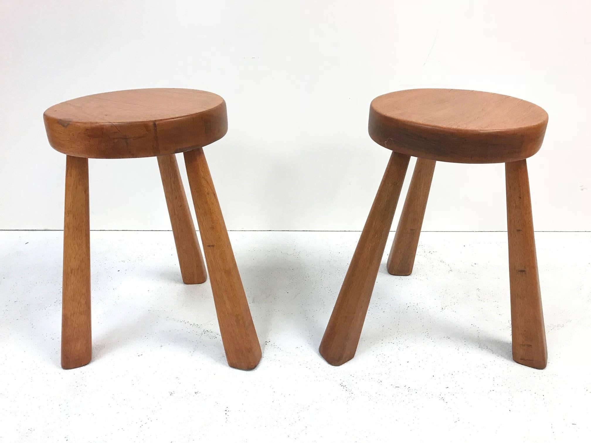 Pair of modernist wooden stools style of Charlotte Perriand.
 