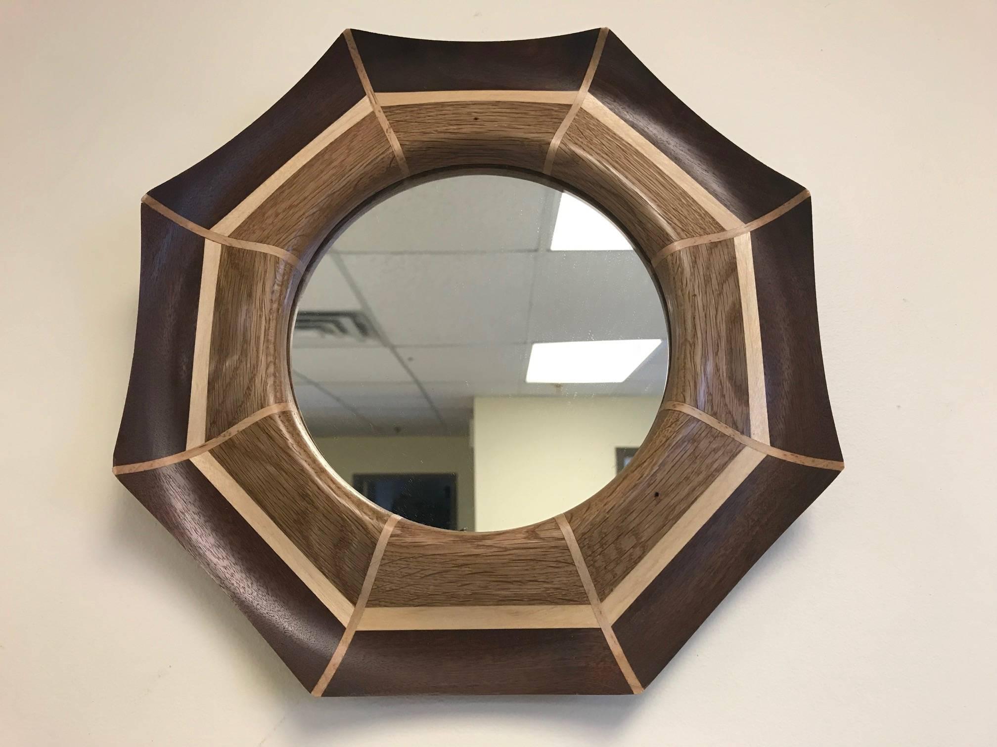 Custom oak and walnut with maple inlay mirror.
The mirror listed is currently available.