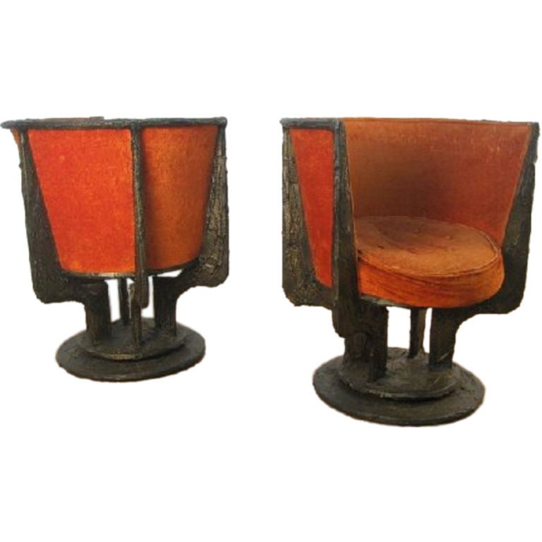 Mid-Century Modern Set of Four Paul Evans Sculpted Bronze Chairs