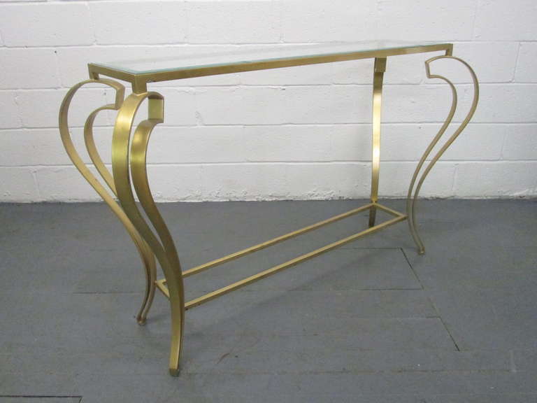 Hollywood Regency iron gold gild console table.