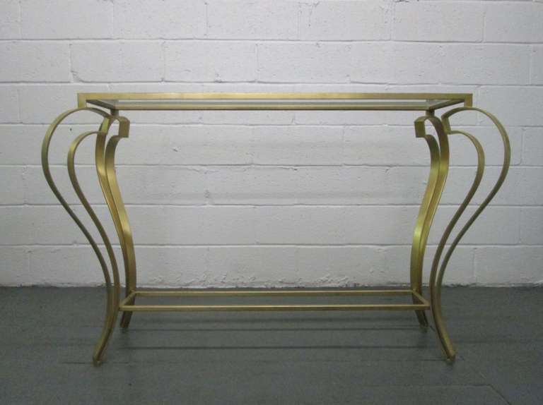 American Hollywood Regency Iron Gold Gild Console Table For Sale