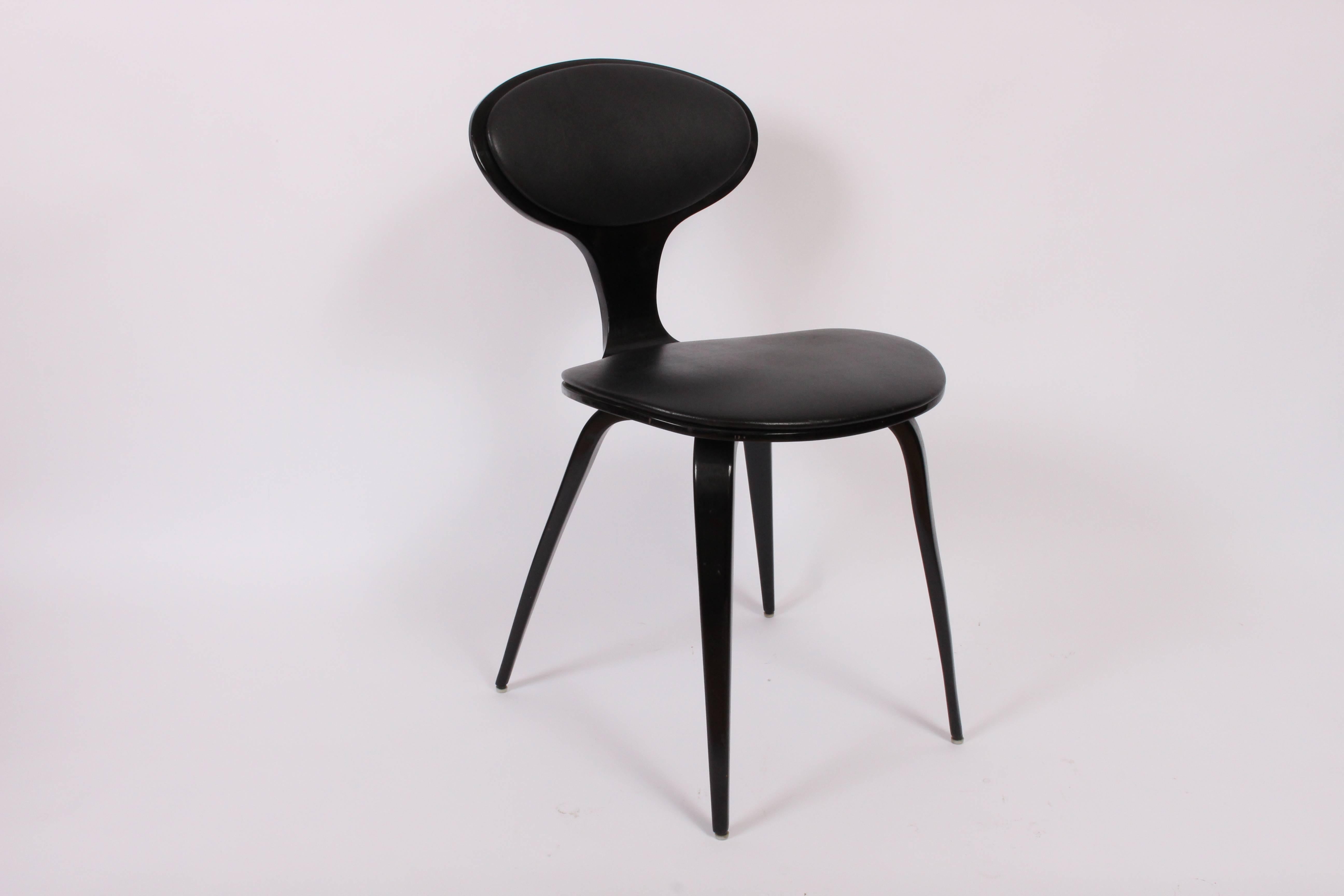 Set of Four Norman Cherner Bentwood Upholstered Black Lacquer Chairs 1