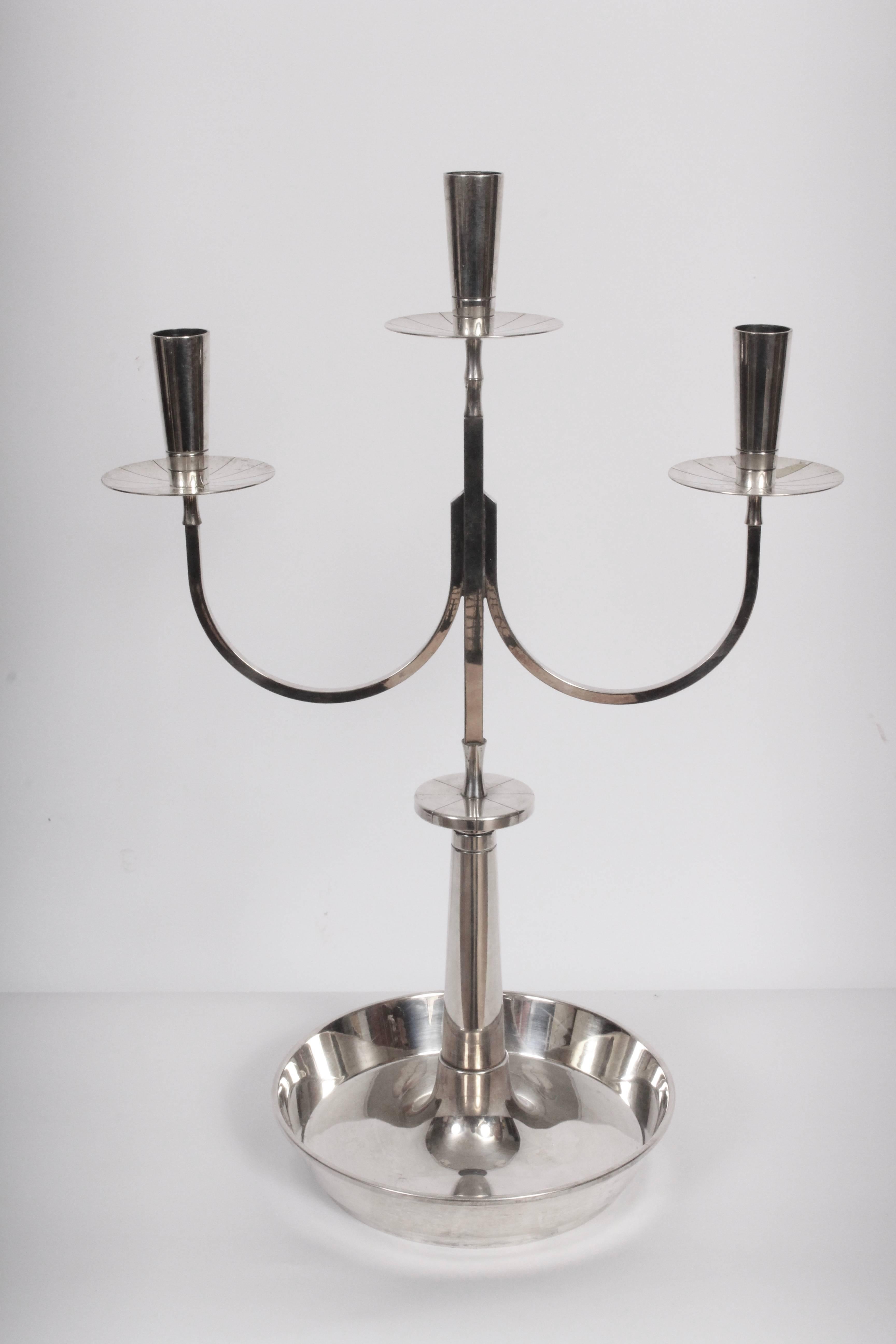 Mid-Century Modern Tommi Parzinger Heirloom 700 Silver Triple Candlestick Candelabra, 1950's  For Sale