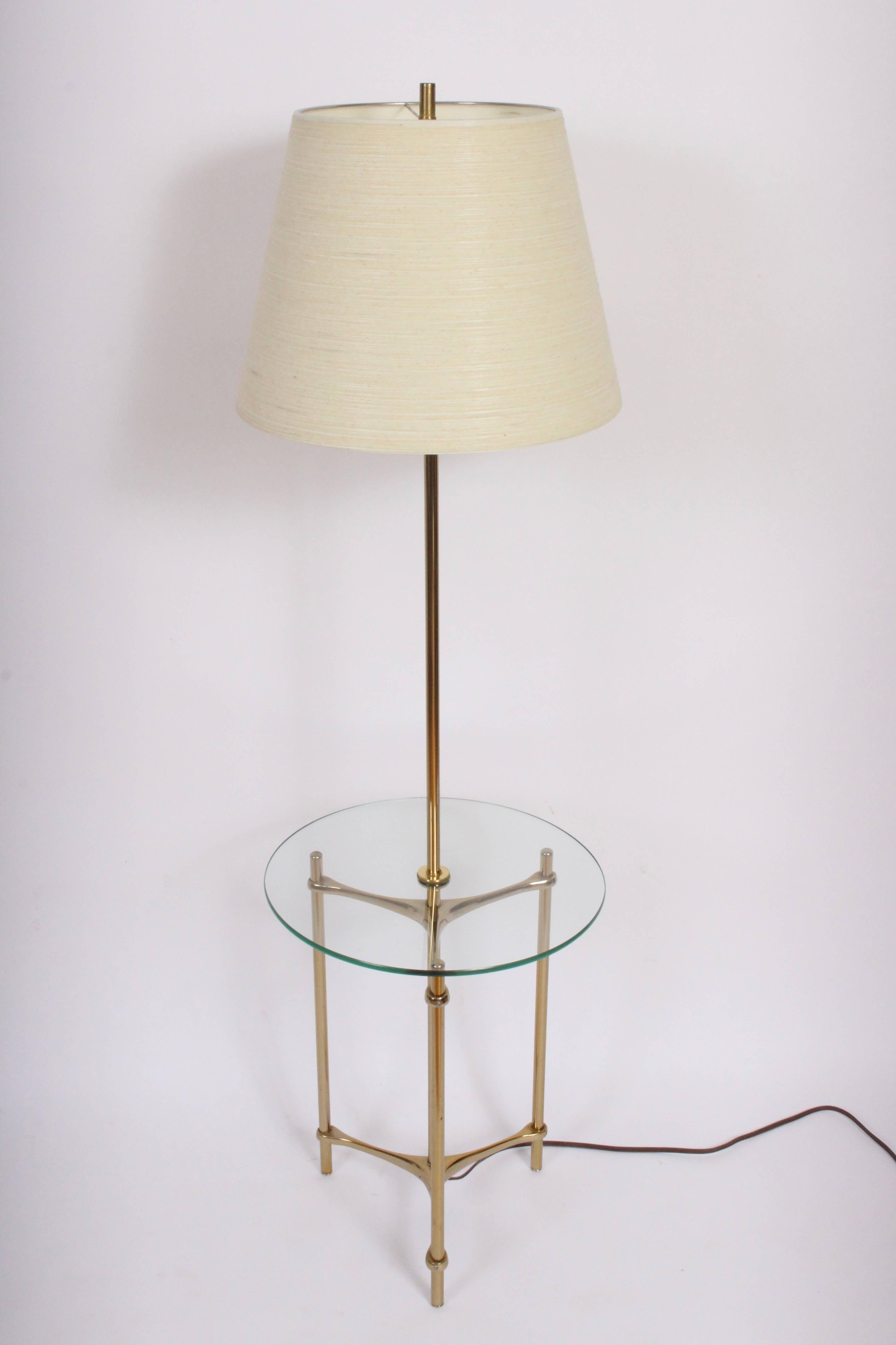 Late 20th Century 1970s Laurel Lamp Company Brass and Side Table Floor Lamp