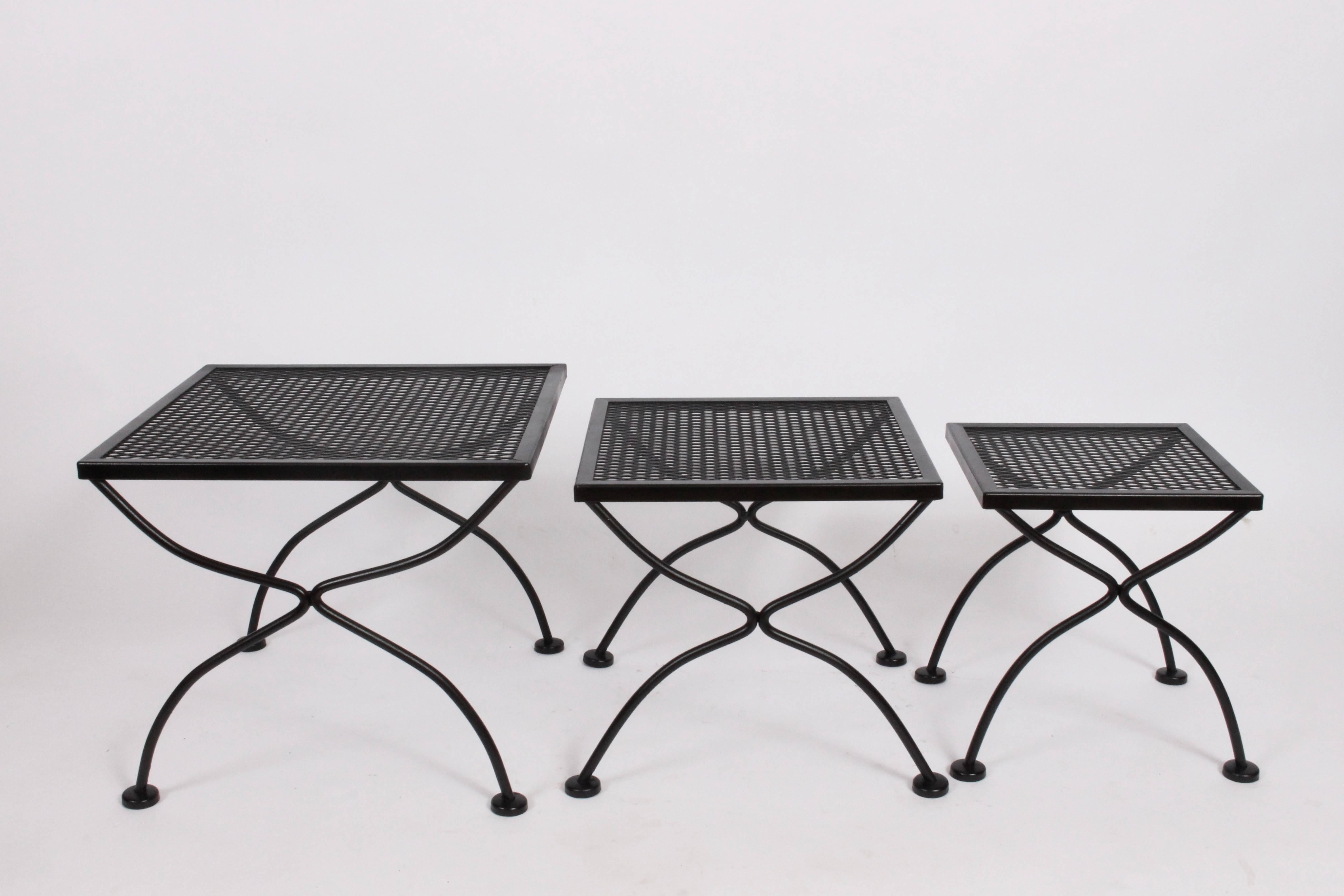 Mid-Century Modern Set of Three Russell Woodard Black Iron Stacking Tables