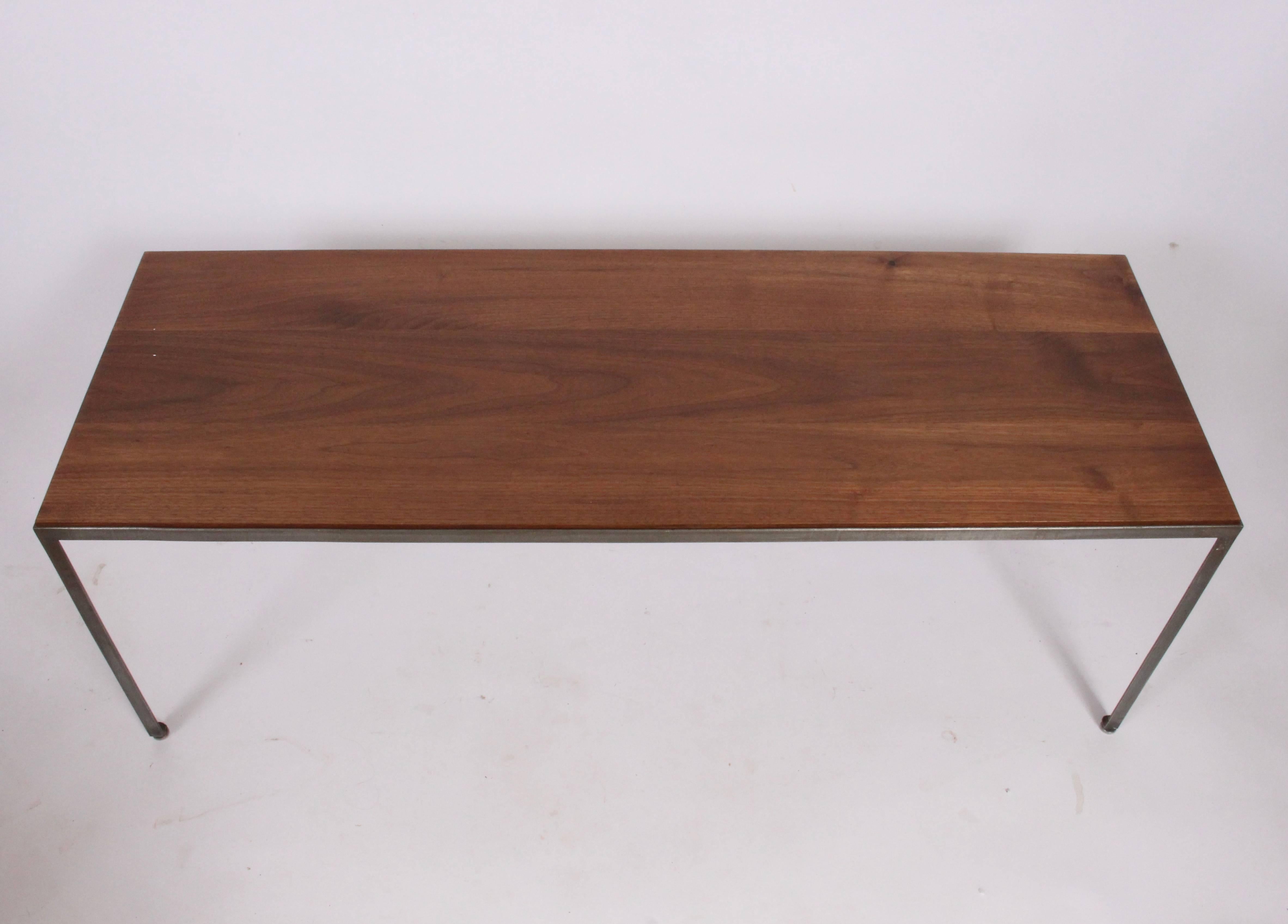 Vintage George Nelson for Herman Miller 5150 Coffee Table, Bedroom Bench. Rectangular Steel framework with Black Walnut tabletop. Versatile. With paint removed and custom solid Black Walnut top.
